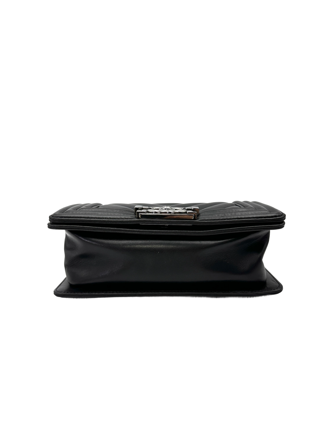 Chanel LeBoy Black Chevron Quilted Lambskin Small Size Flap Bag With Silver Buckle(24***25) CC2159
