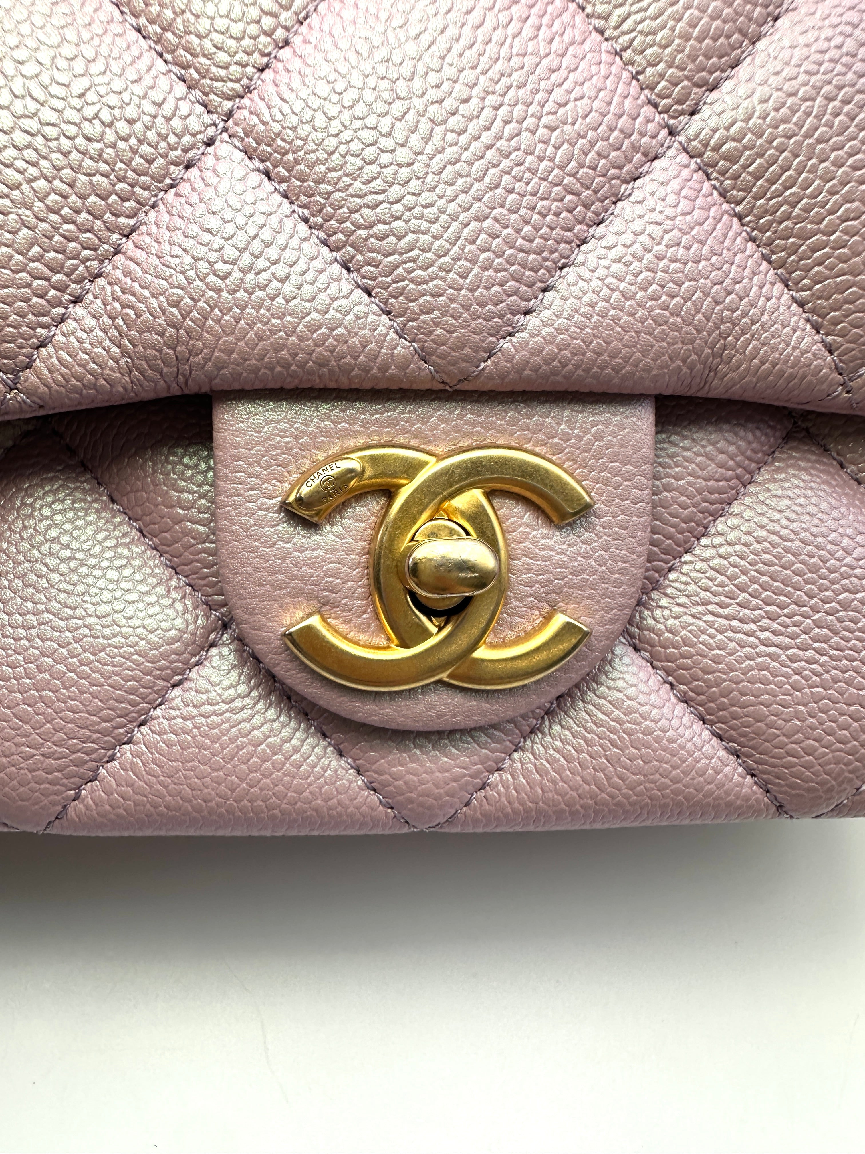 Chanel Iridescent Pink Quilted Leather Flap Bag With Gold Hardware(AJ***N5) IRIS240