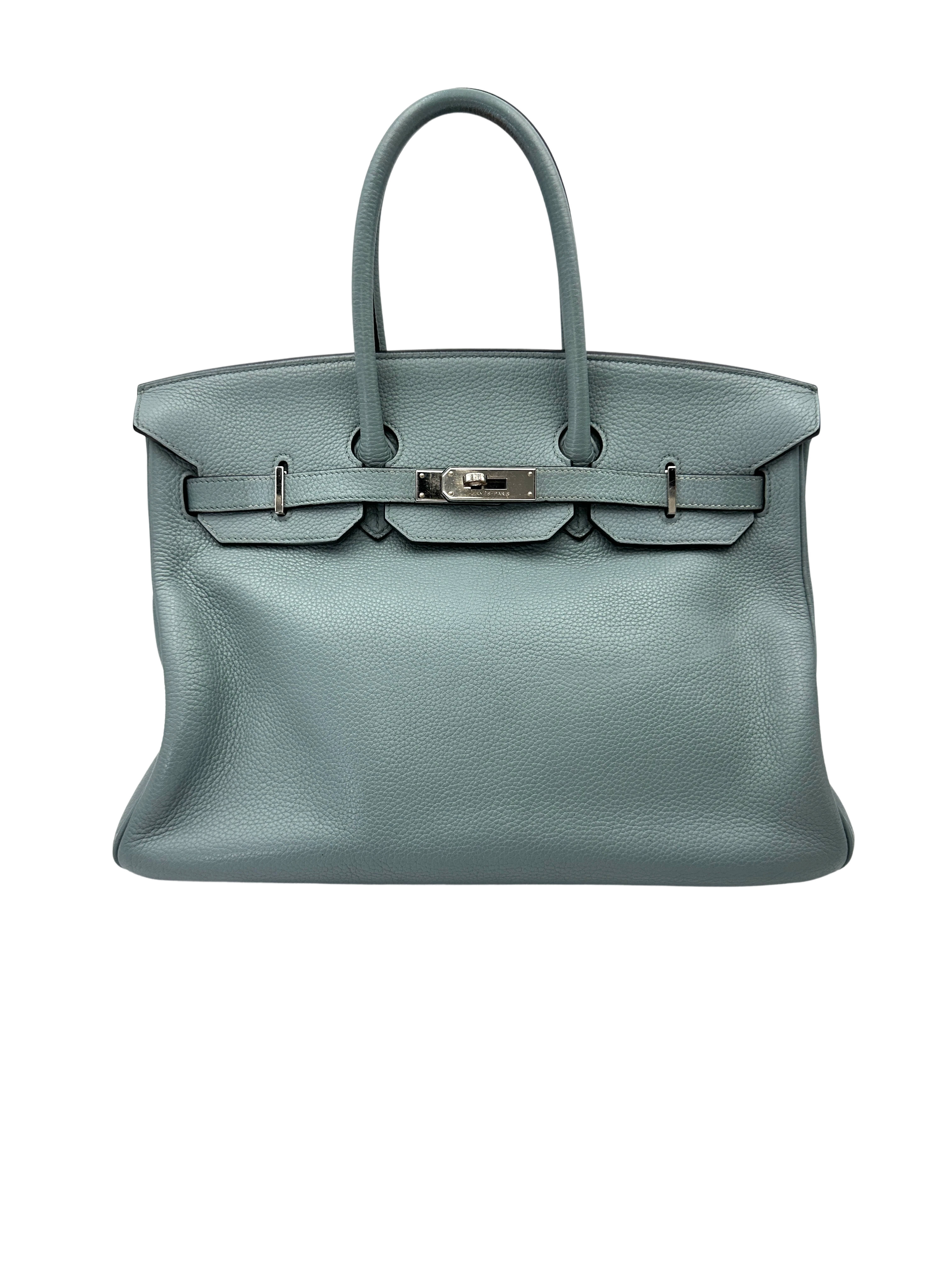 Hermes Kelly Light Blue Leather Top Handle Bag With Silver Hardware HR125