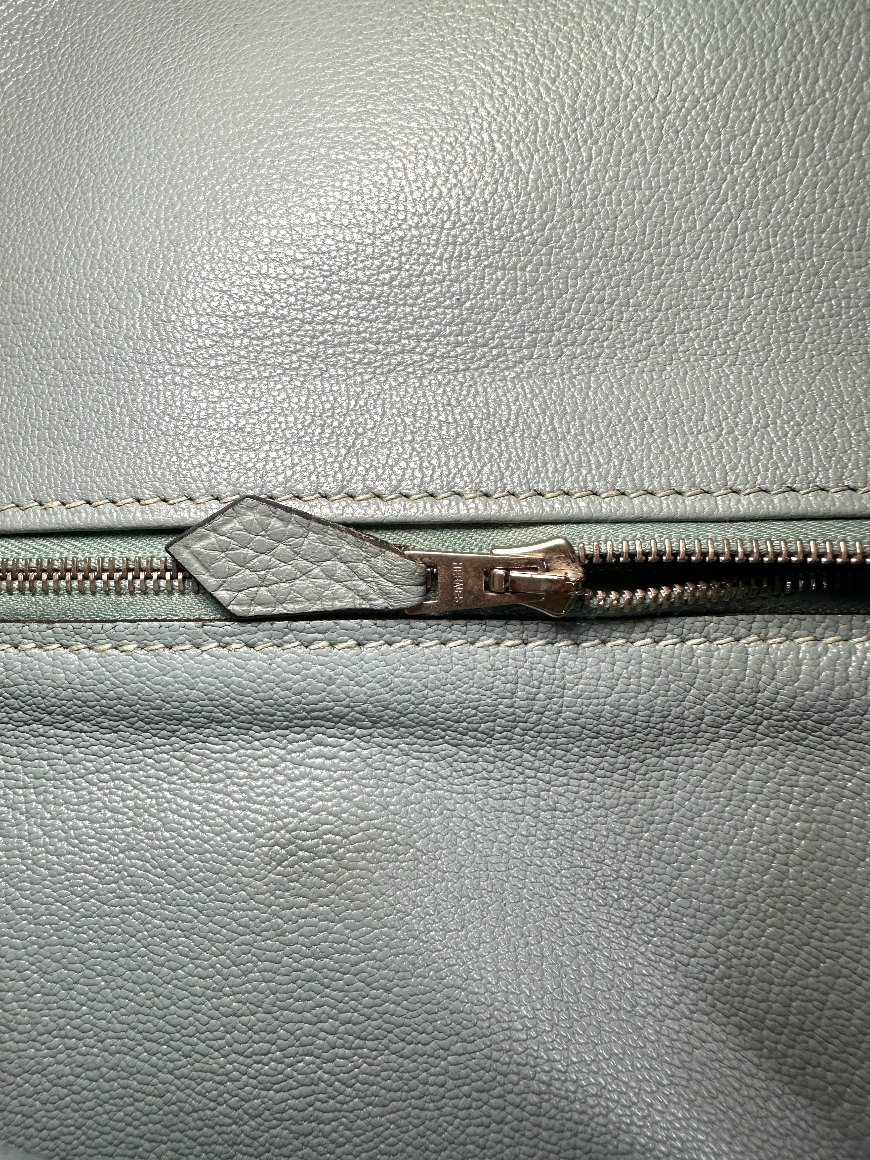 Hermes Kelly Light Blue Leather Top Handle Bag With Silver Hardware HR125