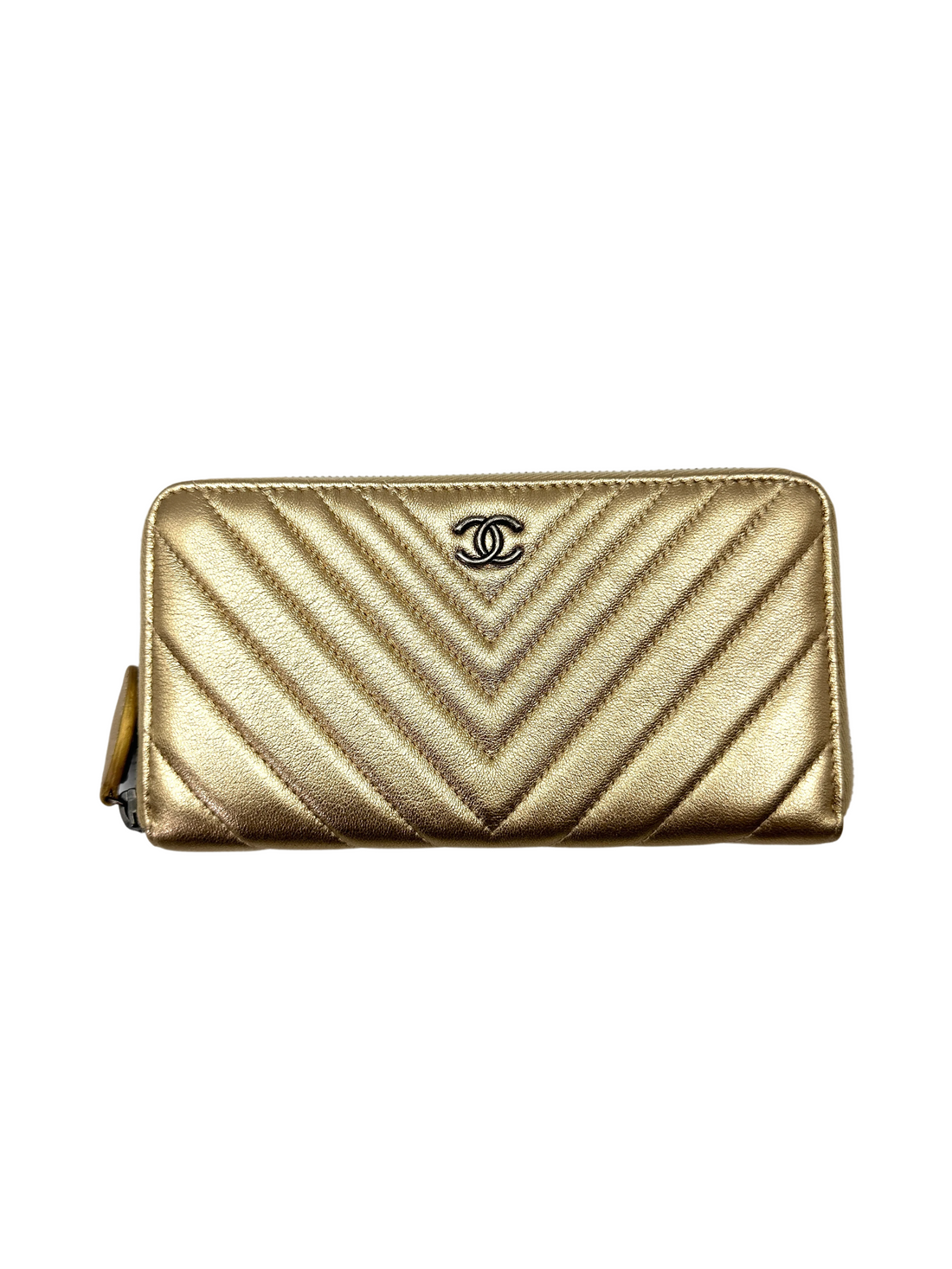 Chanel Gold Chevron Quilted Leather Long Wallet(21***79) CC2160
