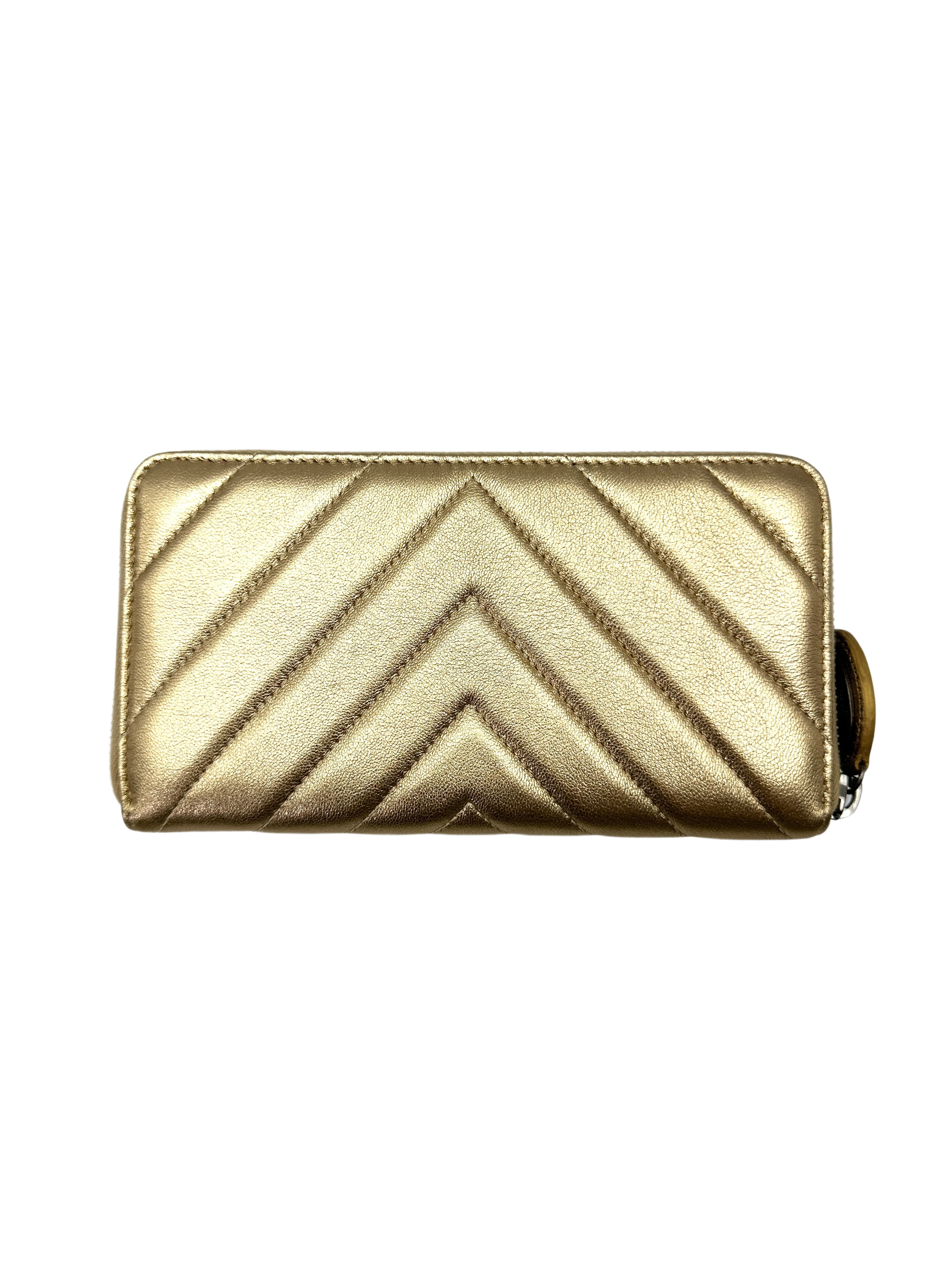 Chanel Gold Chevron Quilted Leather Long Wallet(21***79) CC2160