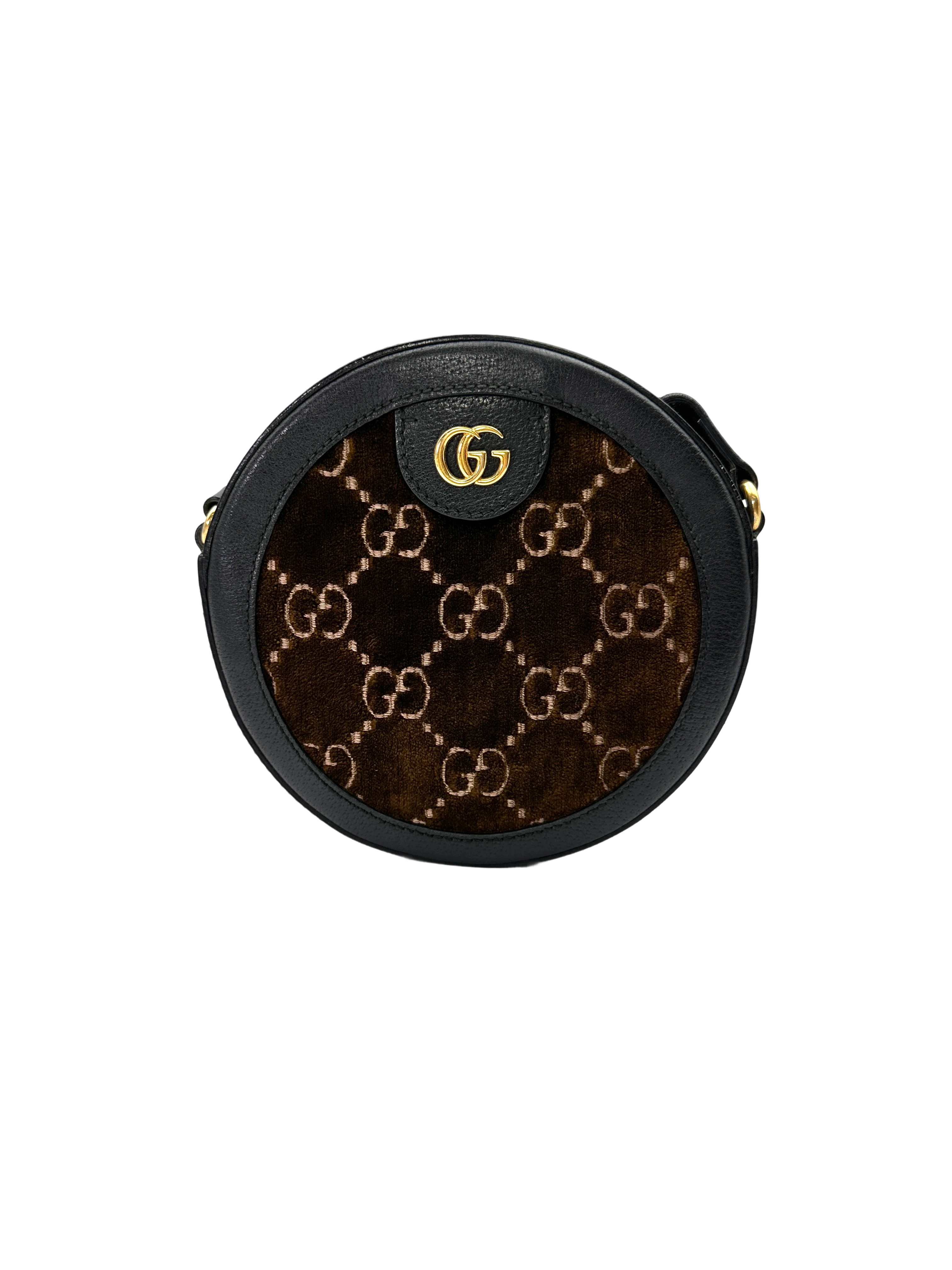 Gucci Brown Velvet Round Clutch GG1321