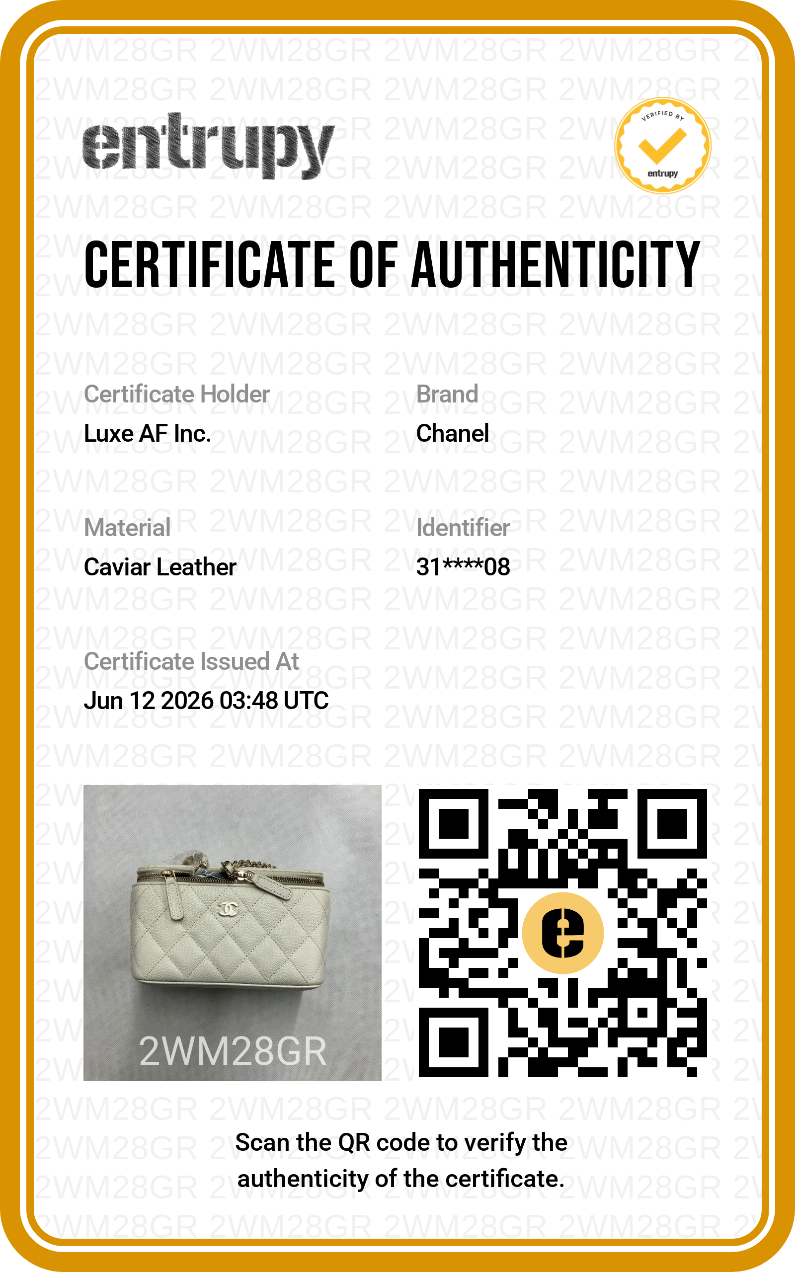 Chanel 22C White Quilted Leather Vanity Case(31***08) CC2157