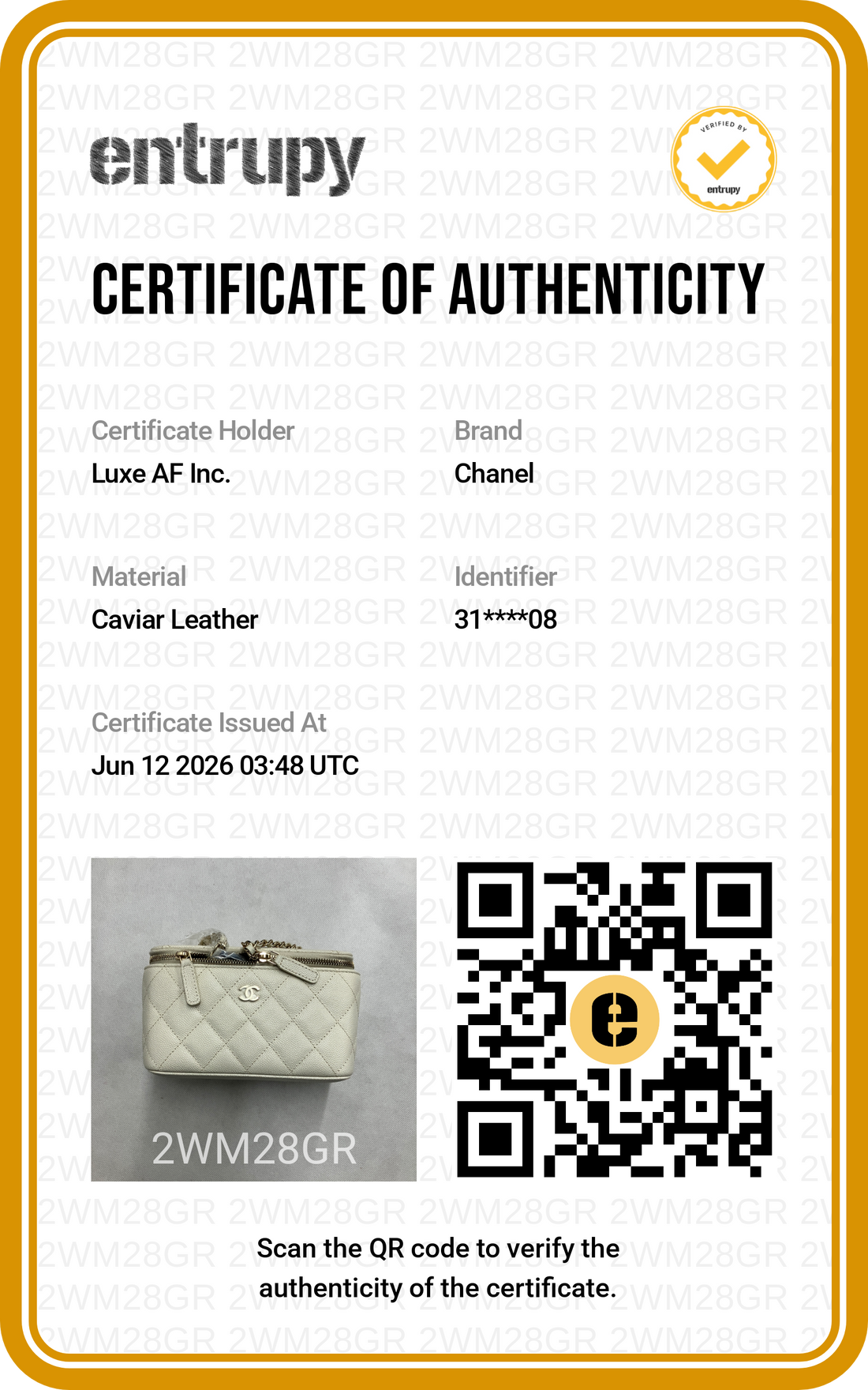 Chanel 22C White Quilted Leather Vanity Case(31***08) CC2157