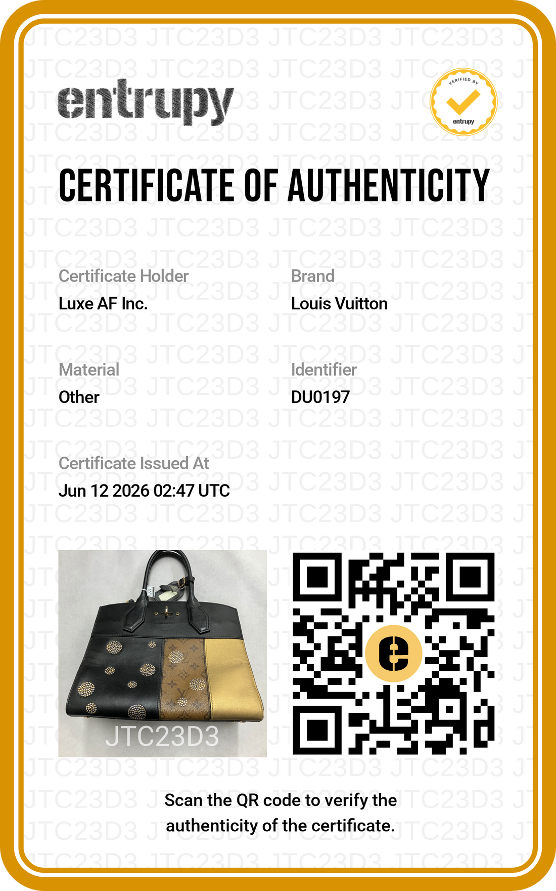 Louis Vuitton City Steamer "Night Lights" Monogram Reverse Canvas & Black Leather Handle Bag LV3092