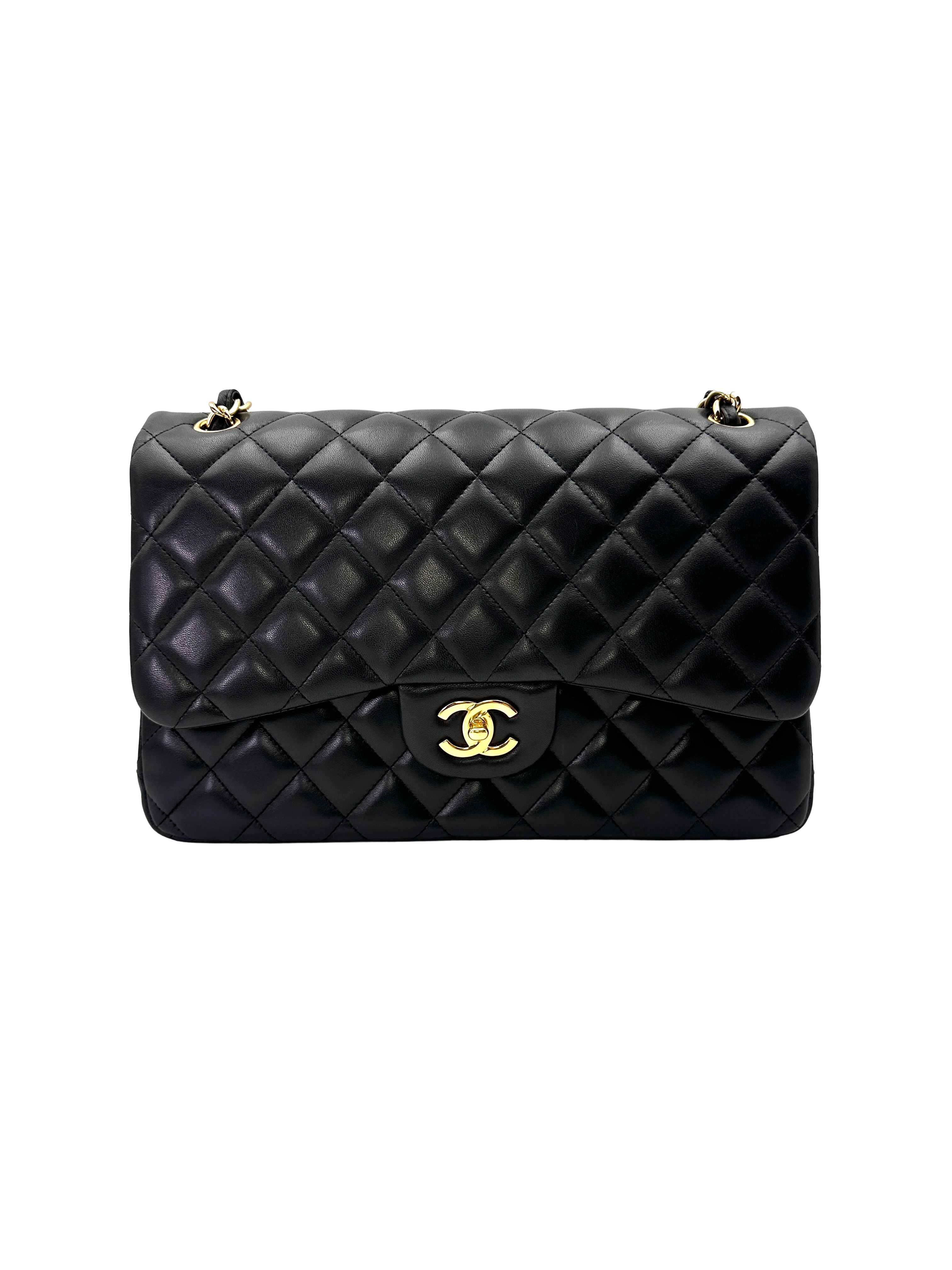 Chanel Classic Flap Black Quilted Leather Jumbo Shoulder Bag With Gold Buckle(15***82) CC2164