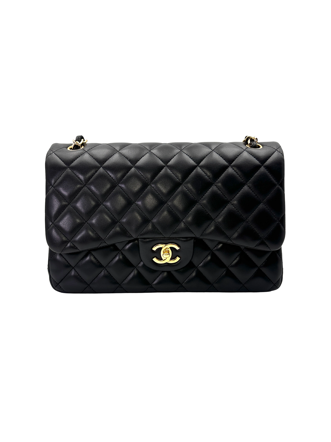 Chanel Classic Flap Black Quilted Leather Jumbo Shoulder Bag With Gold Buckle(15***82) CC2164