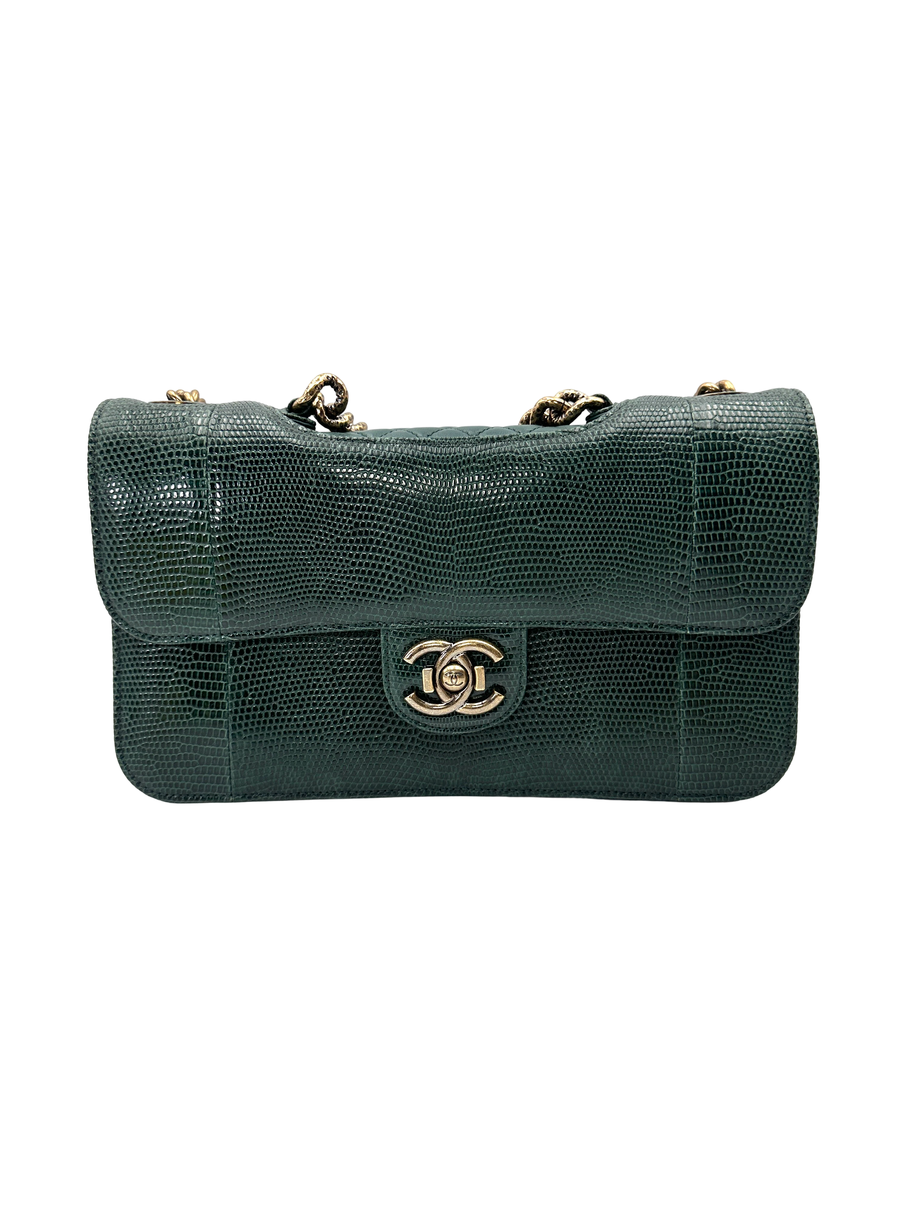 Chanel Green Embossed Lizard Leather Shoulder Bag(18***77) IRIS243