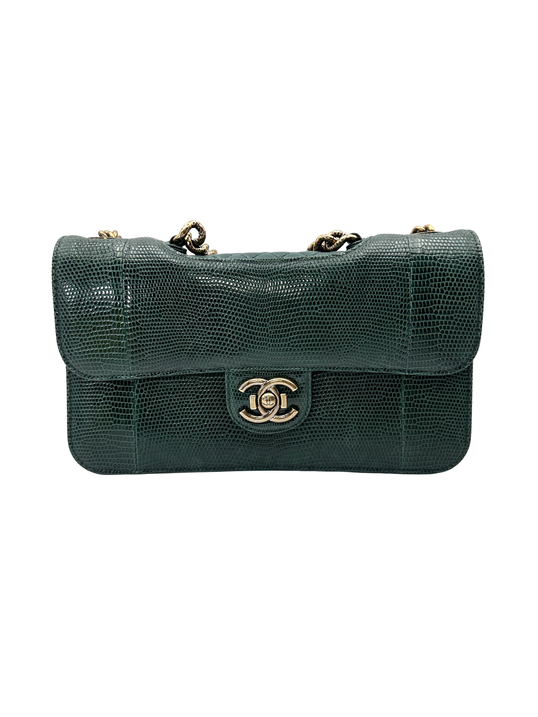 Chanel Green Embossed Lizard Leather Shoulder Bag(18***77) IRIS243