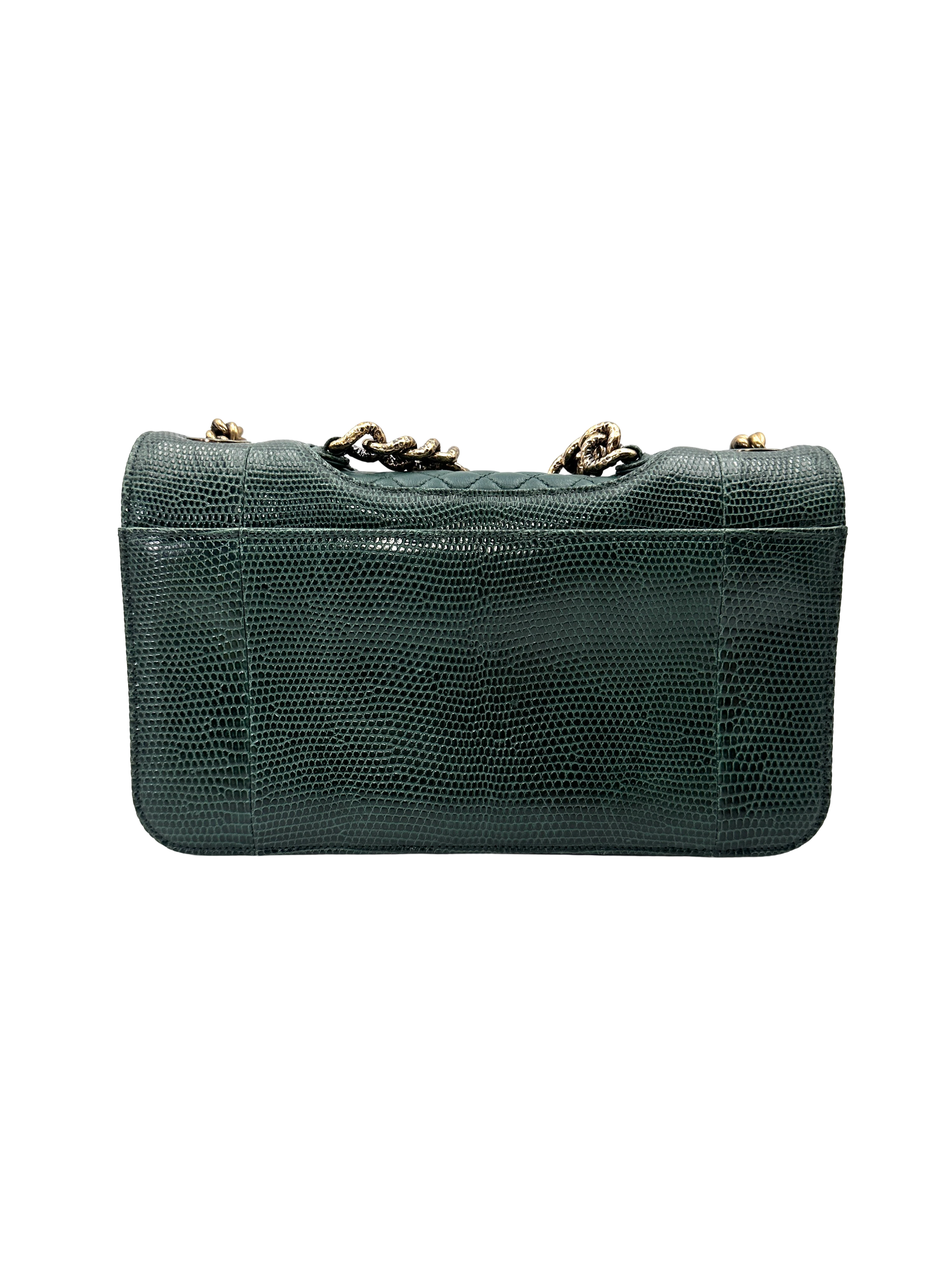 Chanel Green Embossed Lizard Leather Shoulder Bag(18***77) IRIS243