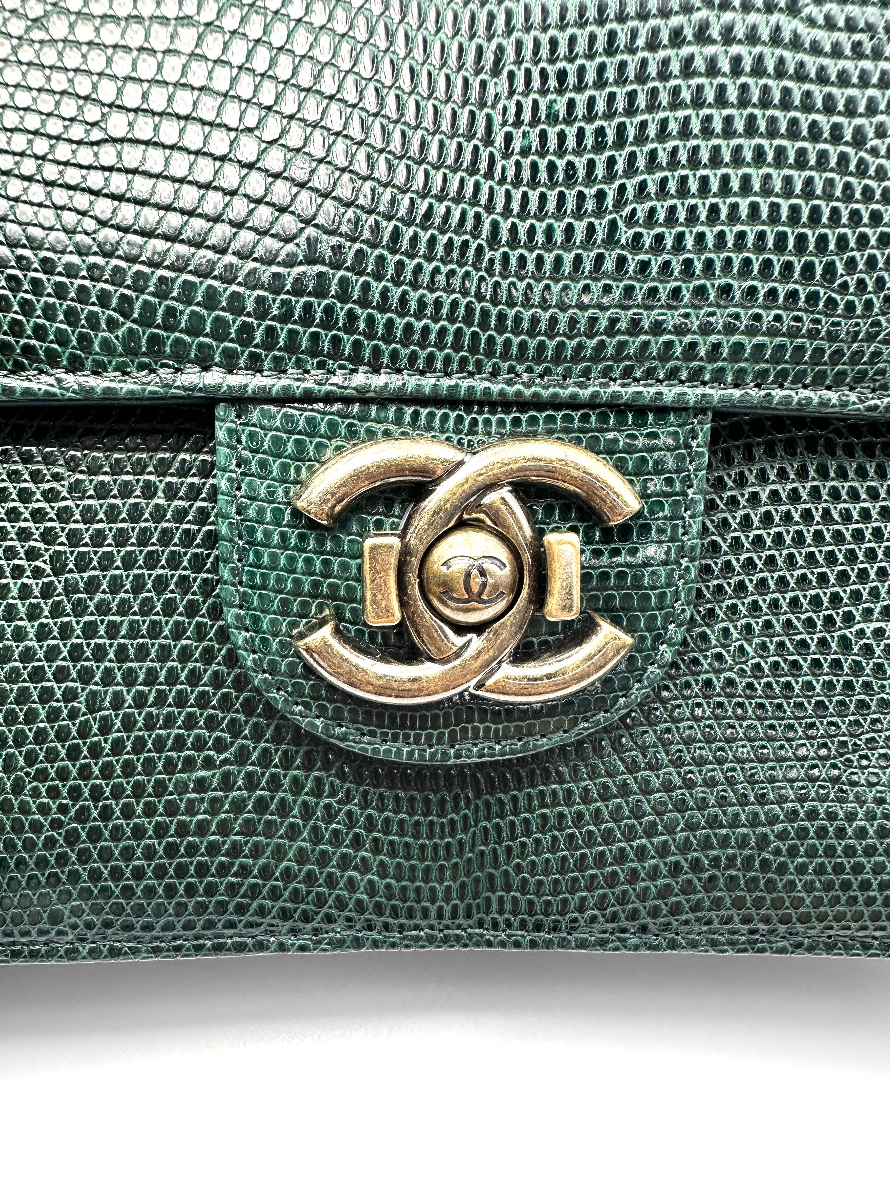 Chanel Green Embossed Lizard Leather Shoulder Bag(18***77) IRIS243