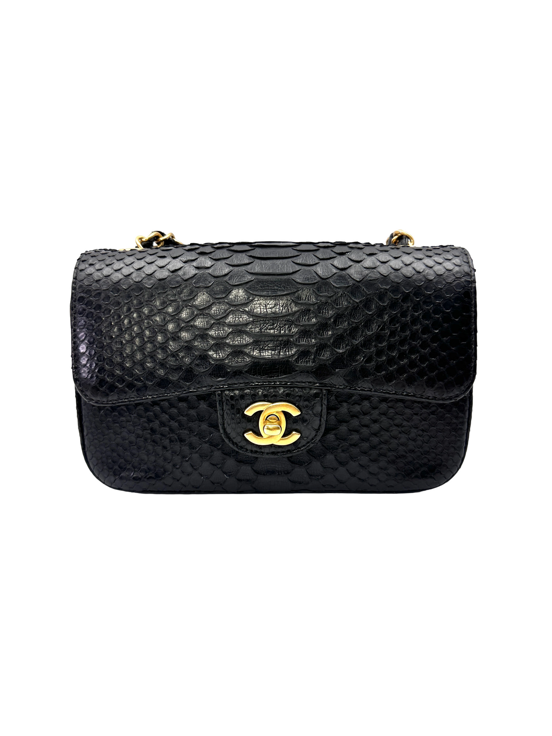 Chanel Classic Flap Black Python Leather Shoulder Bag With Gold Hardware(25***74) IRIS242