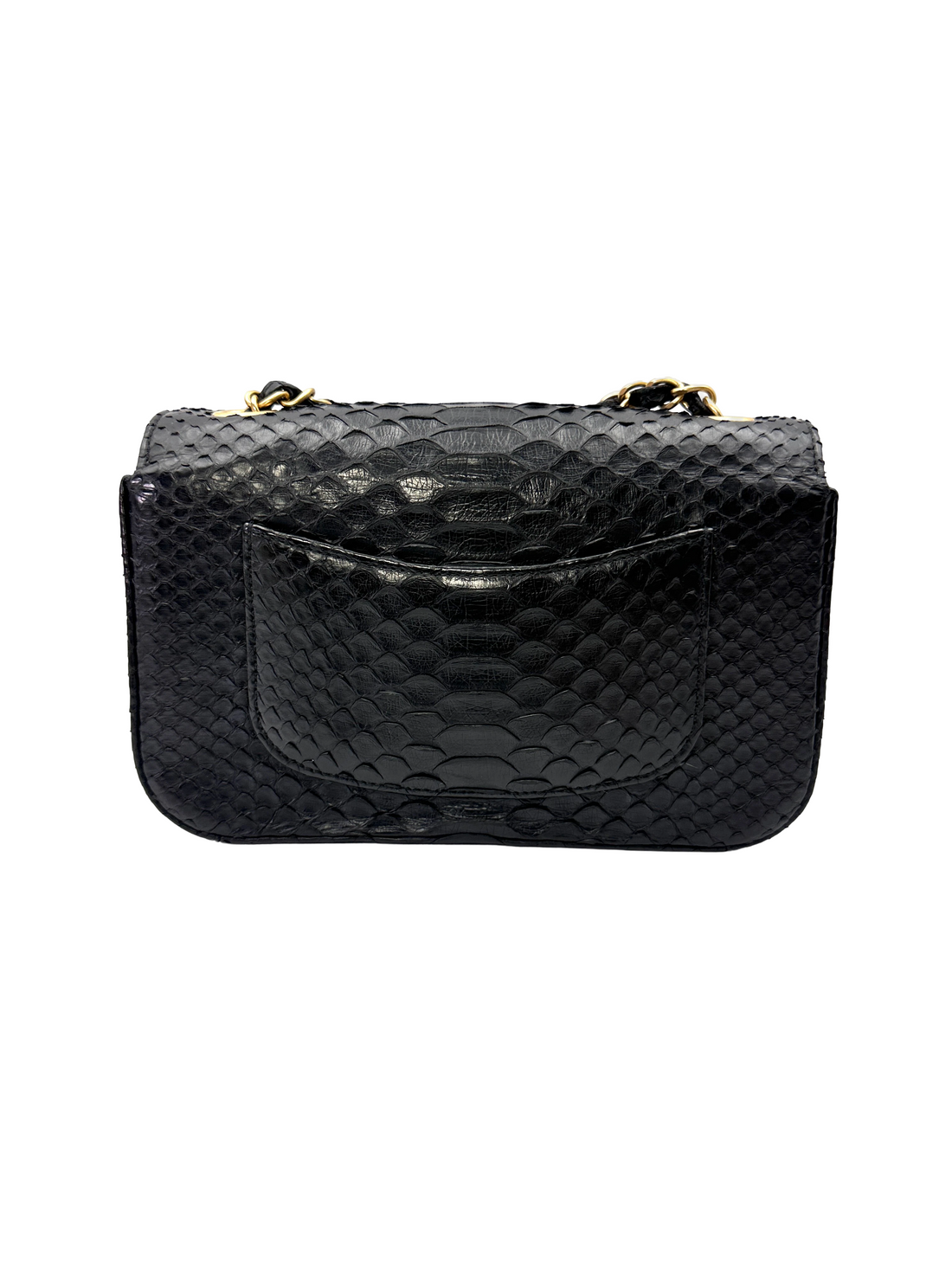 Chanel Classic Flap Black Python Leather Shoulder Bag With Gold Hardware(25***74) IRIS242