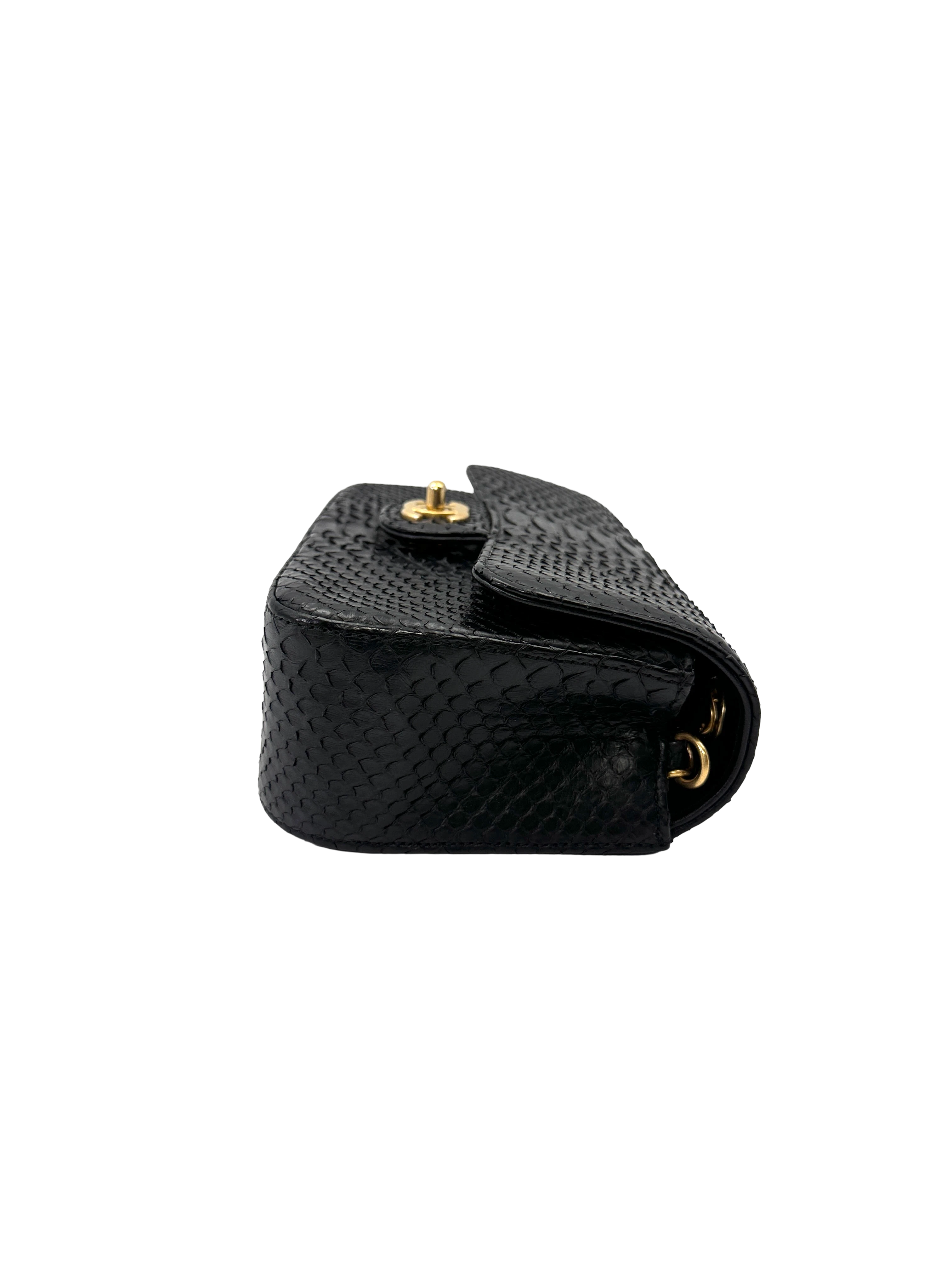 Chanel Classic Flap Black Python Leather Shoulder Bag With Gold Hardware(25***74) IRIS242