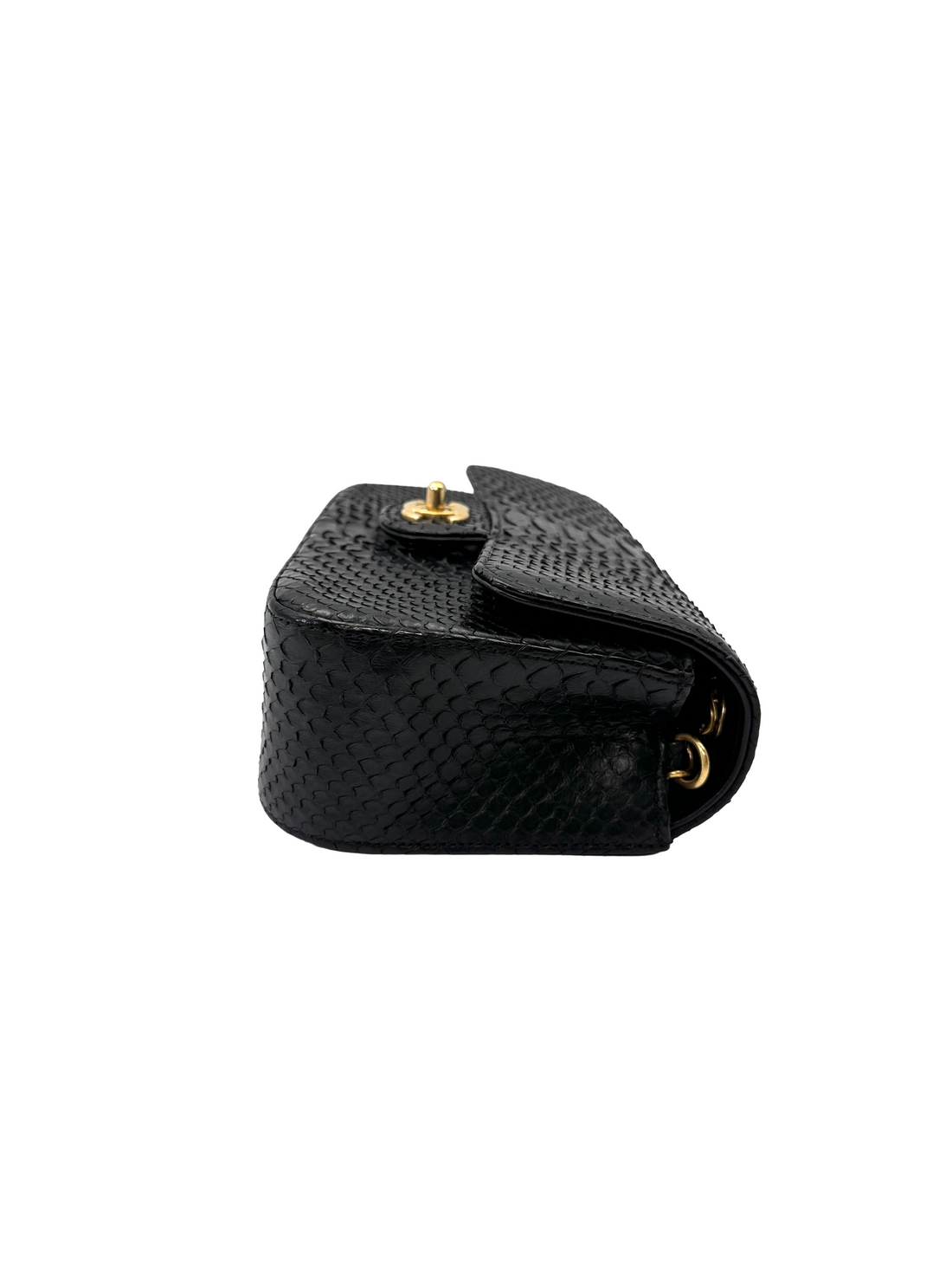Chanel Classic Flap Black Python Leather Shoulder Bag With Gold Hardware(25***74) IRIS242