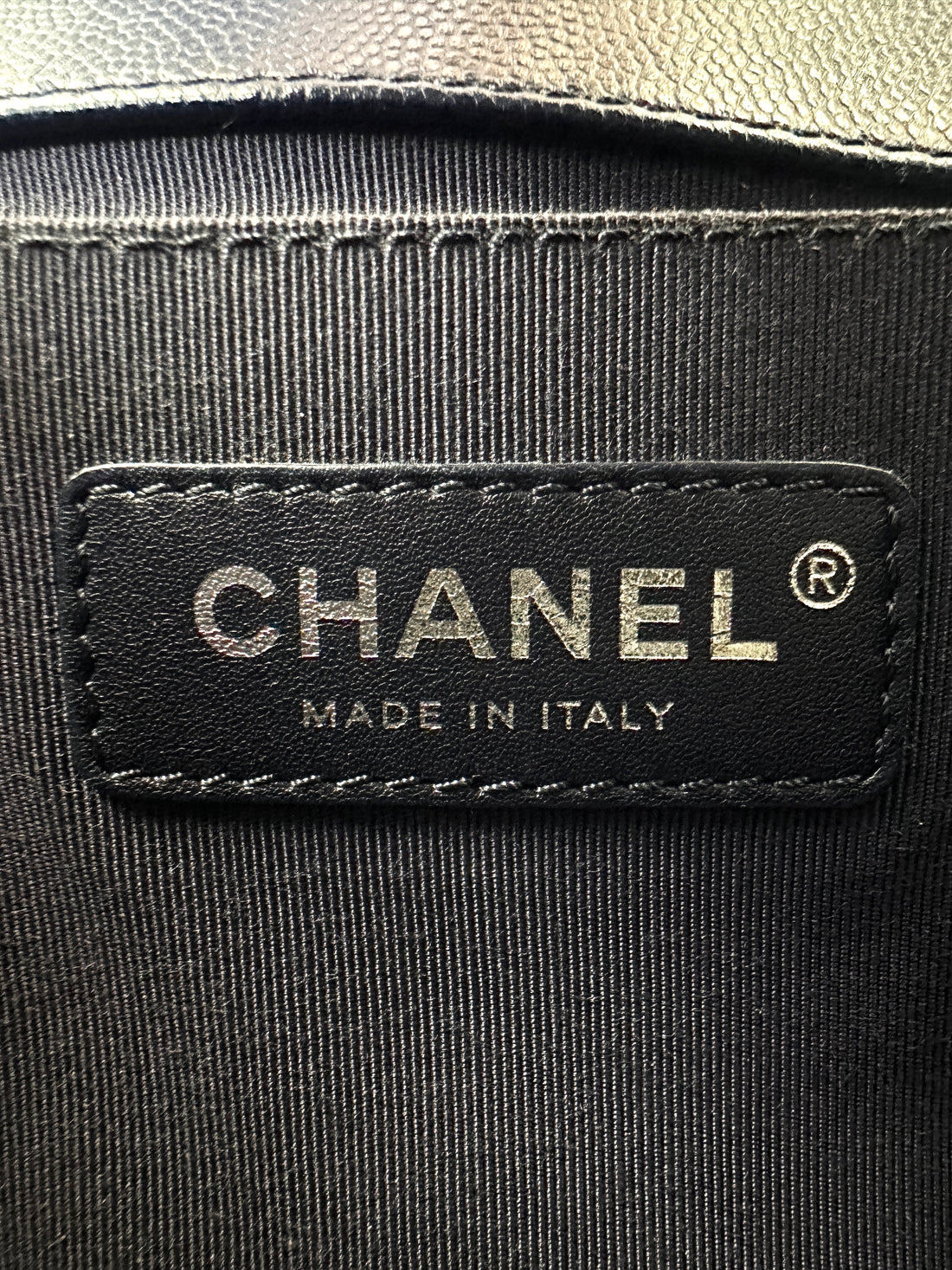 Chanel LeBoy Navy Chevron Quilted Leather Medium Size Flap Bag With Silver Buckle(24***49) CC2163