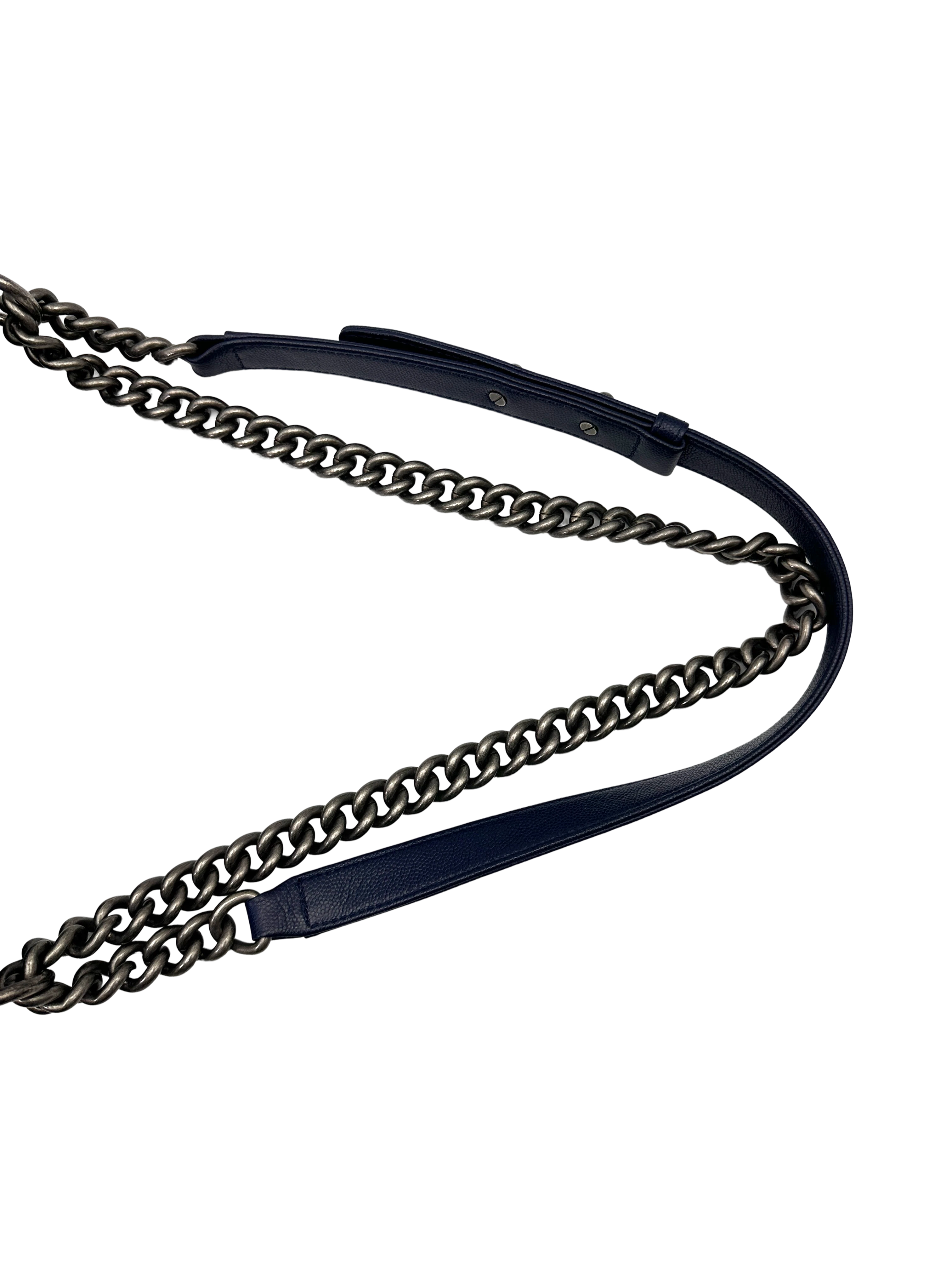 Chanel LeBoy Navy Chevron Quilted Leather Medium Size Flap Bag With Silver Buckle(24***49) CC2163