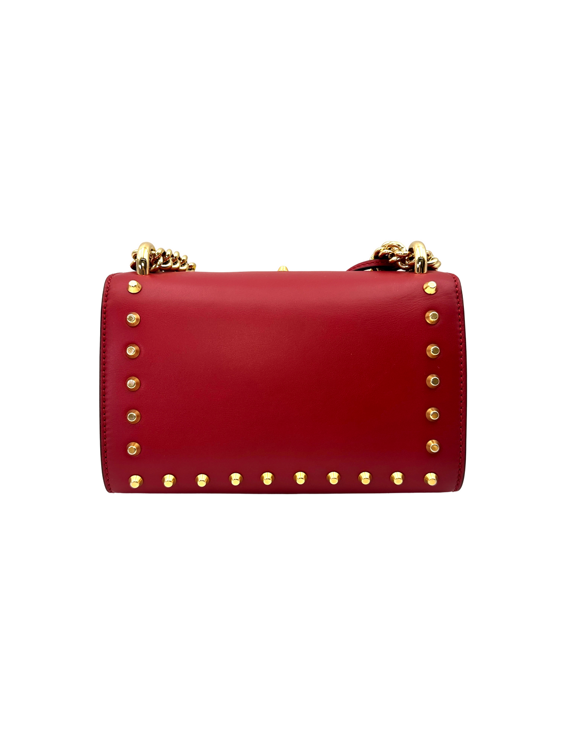 Gucci Padlock Red Pearl Studded Leather Chain Bag With Gold Hardware GG1322