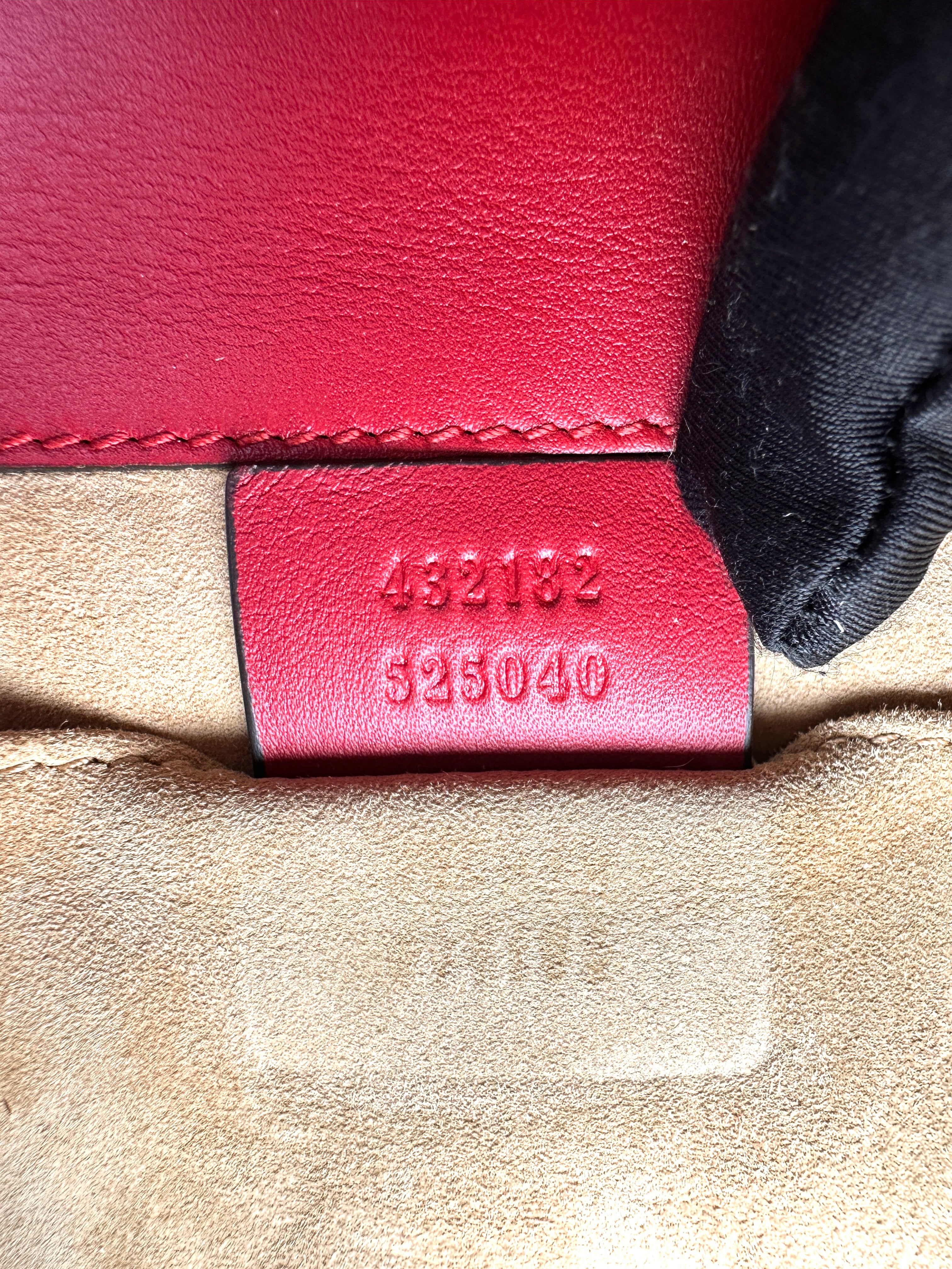 Gucci Padlock Red Pearl Studded Leather Chain Bag With Gold Hardware GG1322