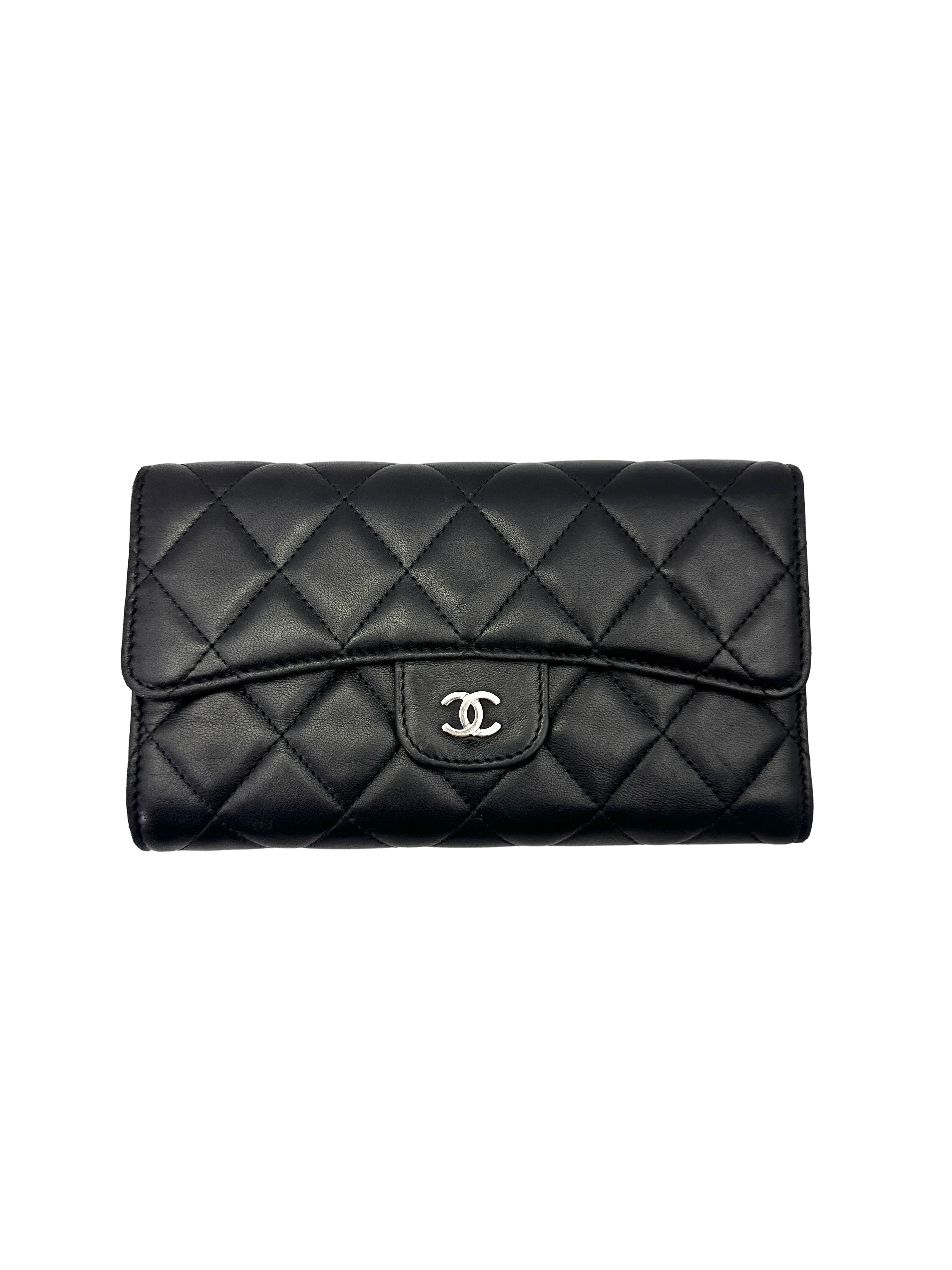 Chanel Classic Flap Black Quilted Leather Long Wallet(18***23) CC2165