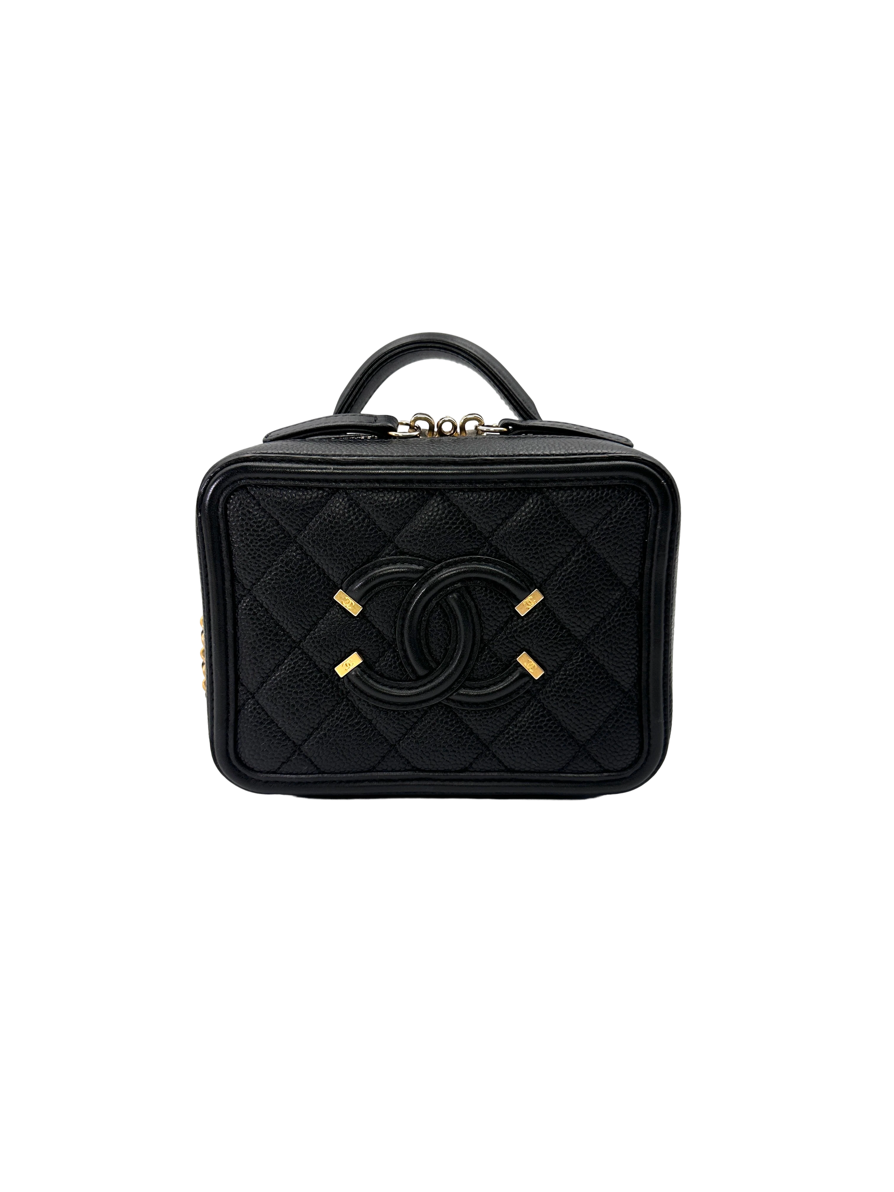 Chanel CC Filigree Black Quilted Leather Top Handle Vanity Case(26***54) CC2167