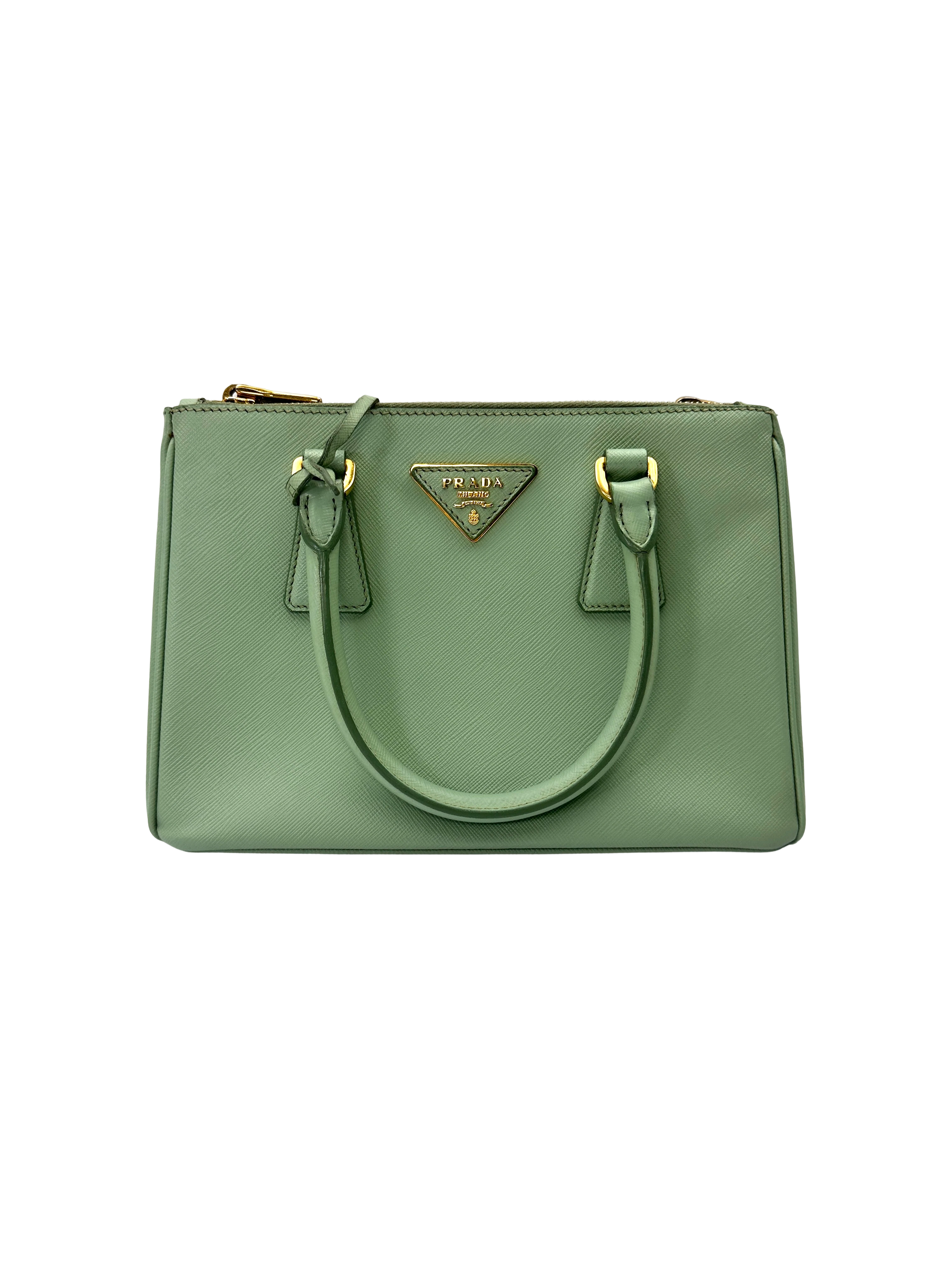 Prada Galleria Green Saffiano Leather Small Size Handle Bag PR485