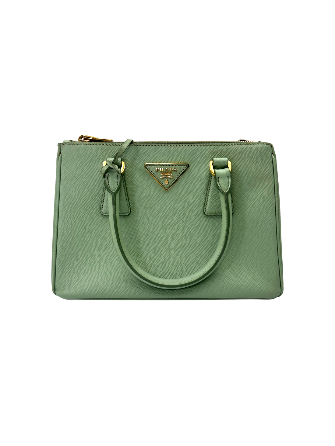 Prada Galleria Green Saffiano Leather Small Size Handle Bag PR485