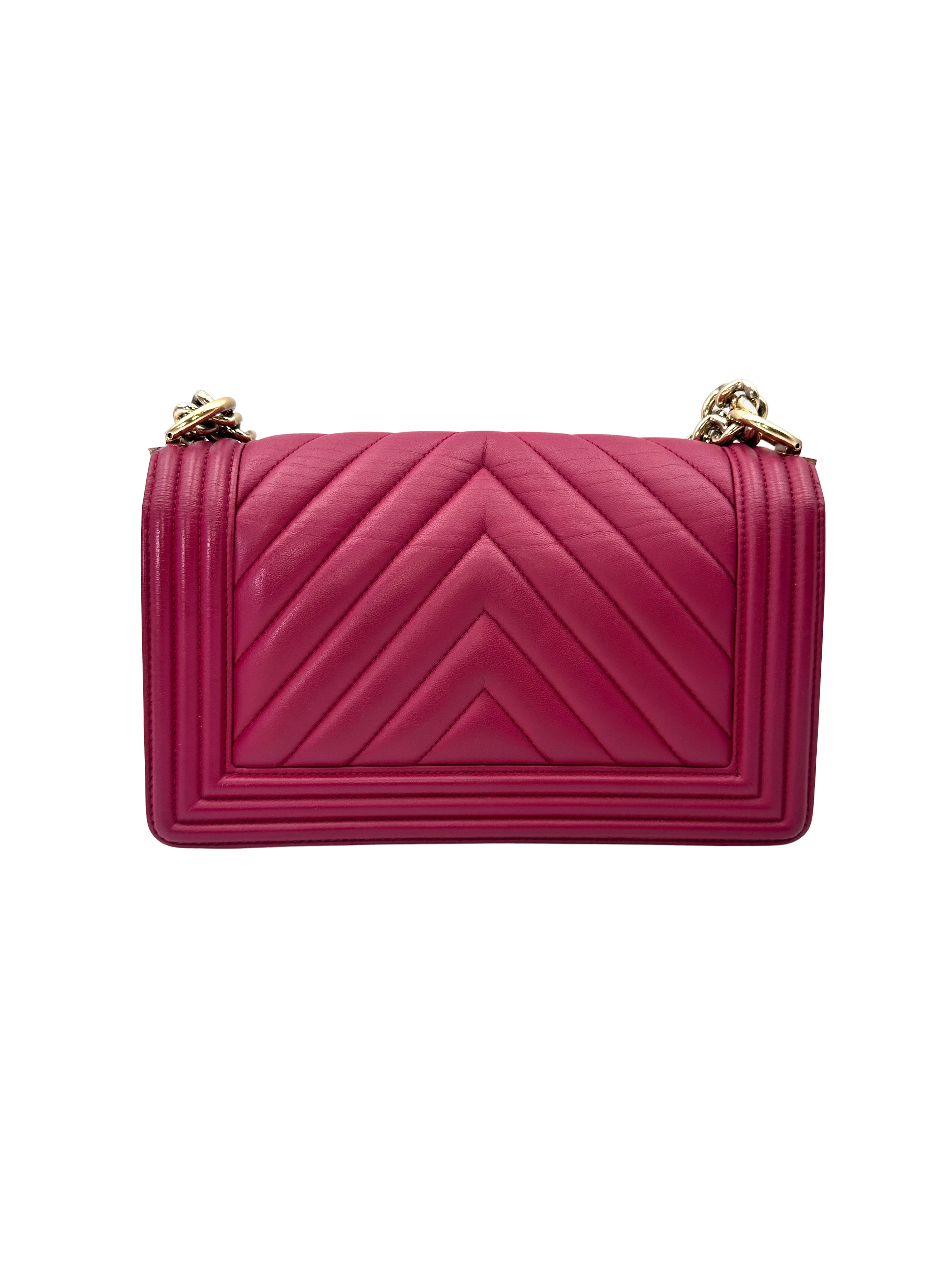 Chanel LeBoy Rose Pink Chevron Quilted Leather Medium Size Flap Bag With Gold Buckle(23***01) CC2168