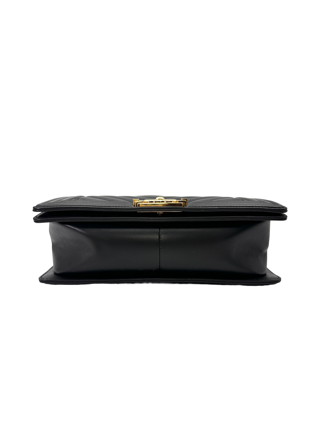Chanel LeBoy Black Chevron Quilted Leather Medium Size Flap Bag With Gold Buckle(28***09) CC2171