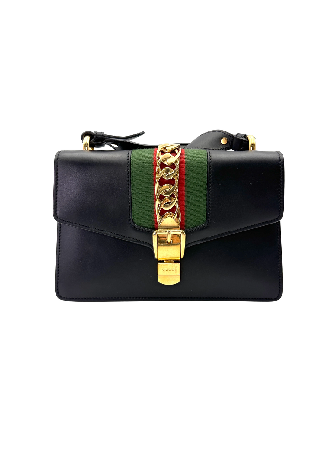 Gucci Sylvie Black Leather Medium Size Shoulder Bag GG1325