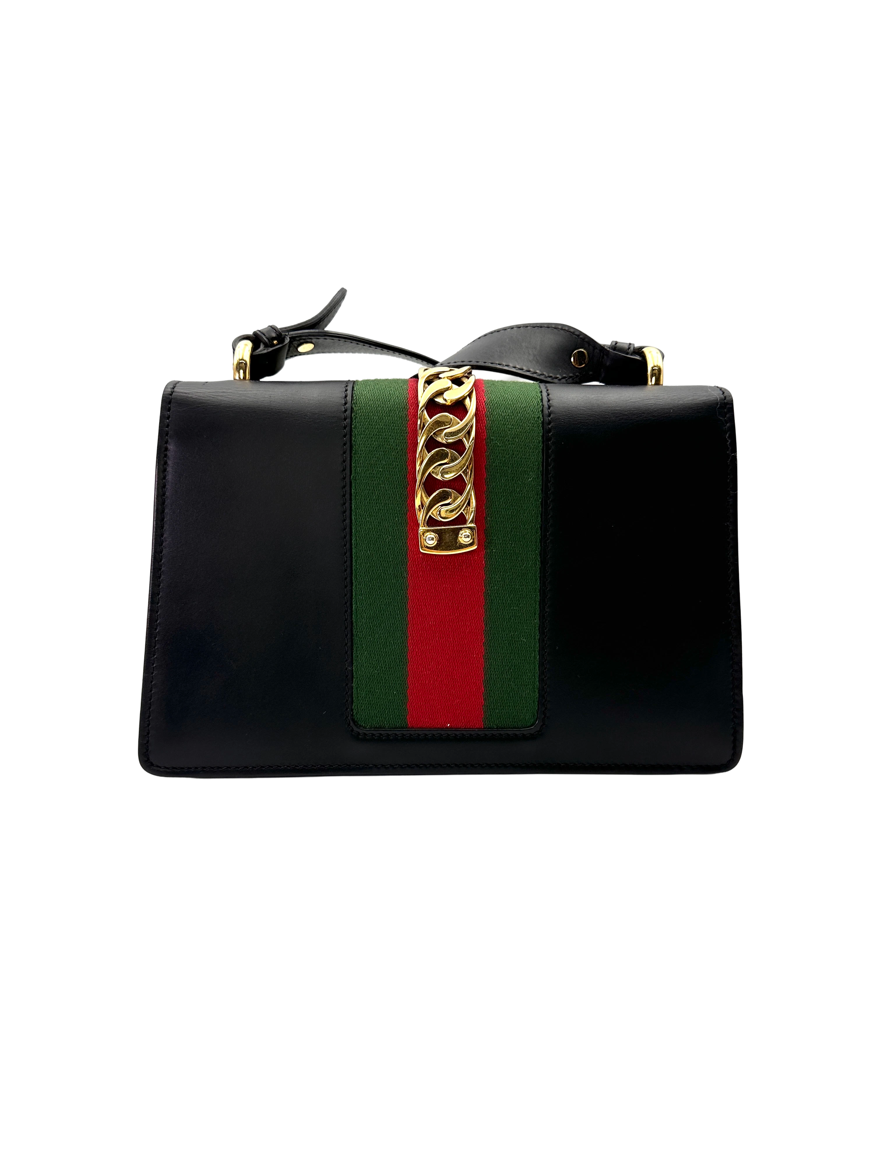 Gucci Sylvie Black Leather Medium Size Shoulder Bag GG1325