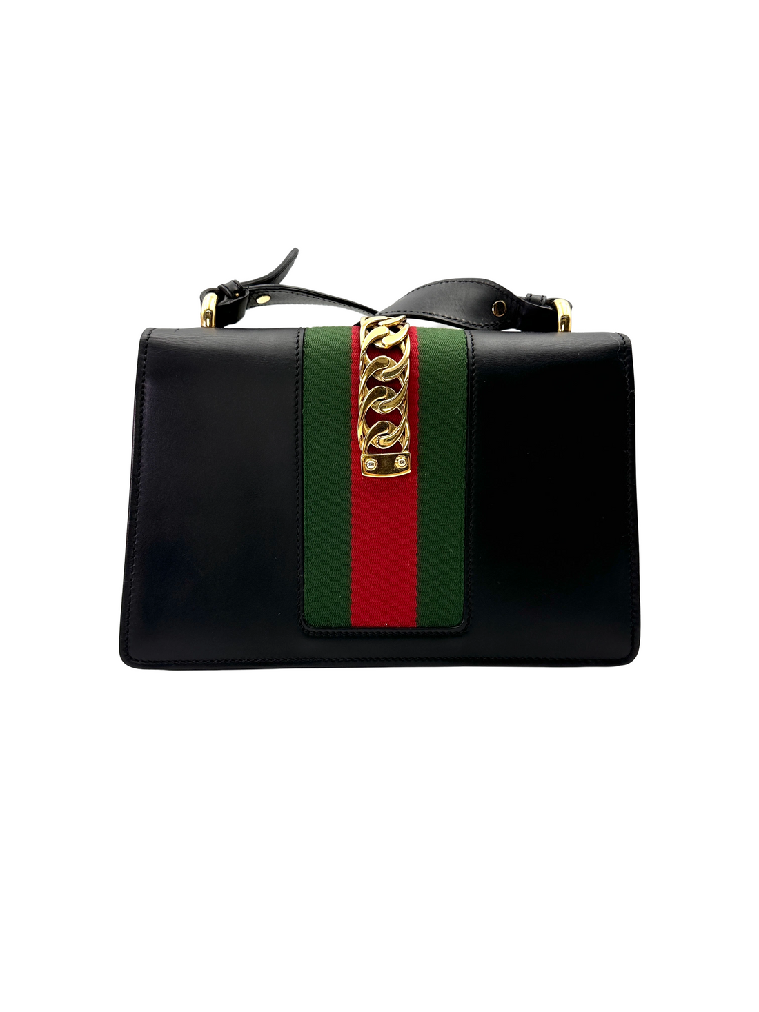 Gucci Sylvie Black Leather Medium Size Shoulder Bag GG1325