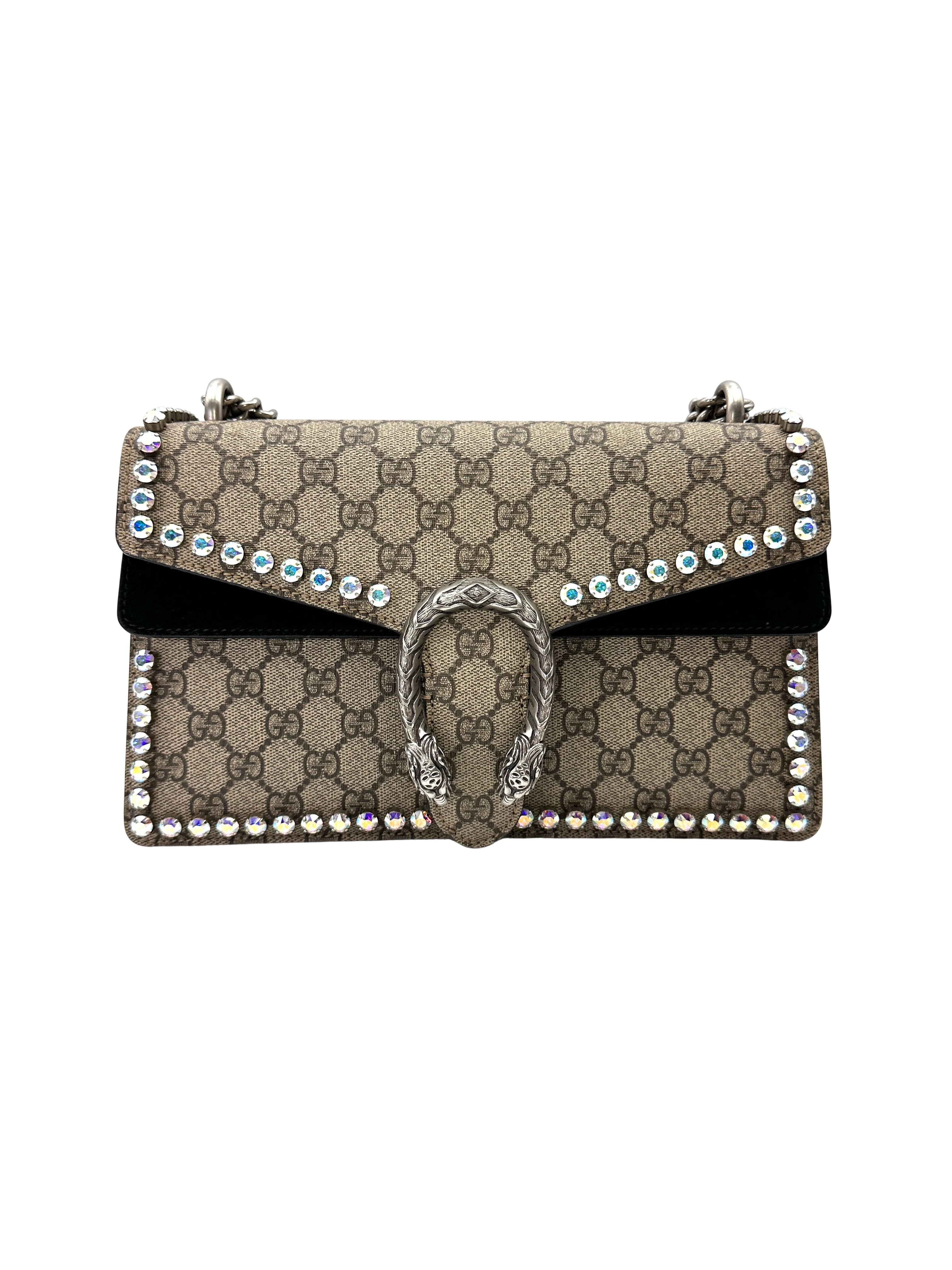 Gucci Dionysus Crystal Embellished GG Supreme Canvas Shoulder Bag With Black Tirm GG1326