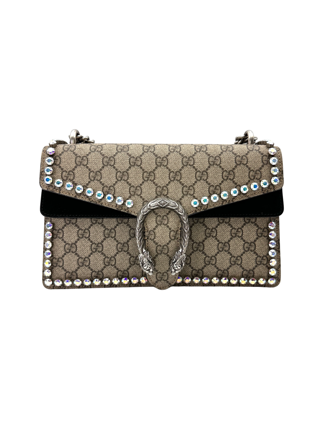 Gucci Dionysus Crystal Embellished GG Supreme Canvas Shoulder Bag With Black Tirm GG1326