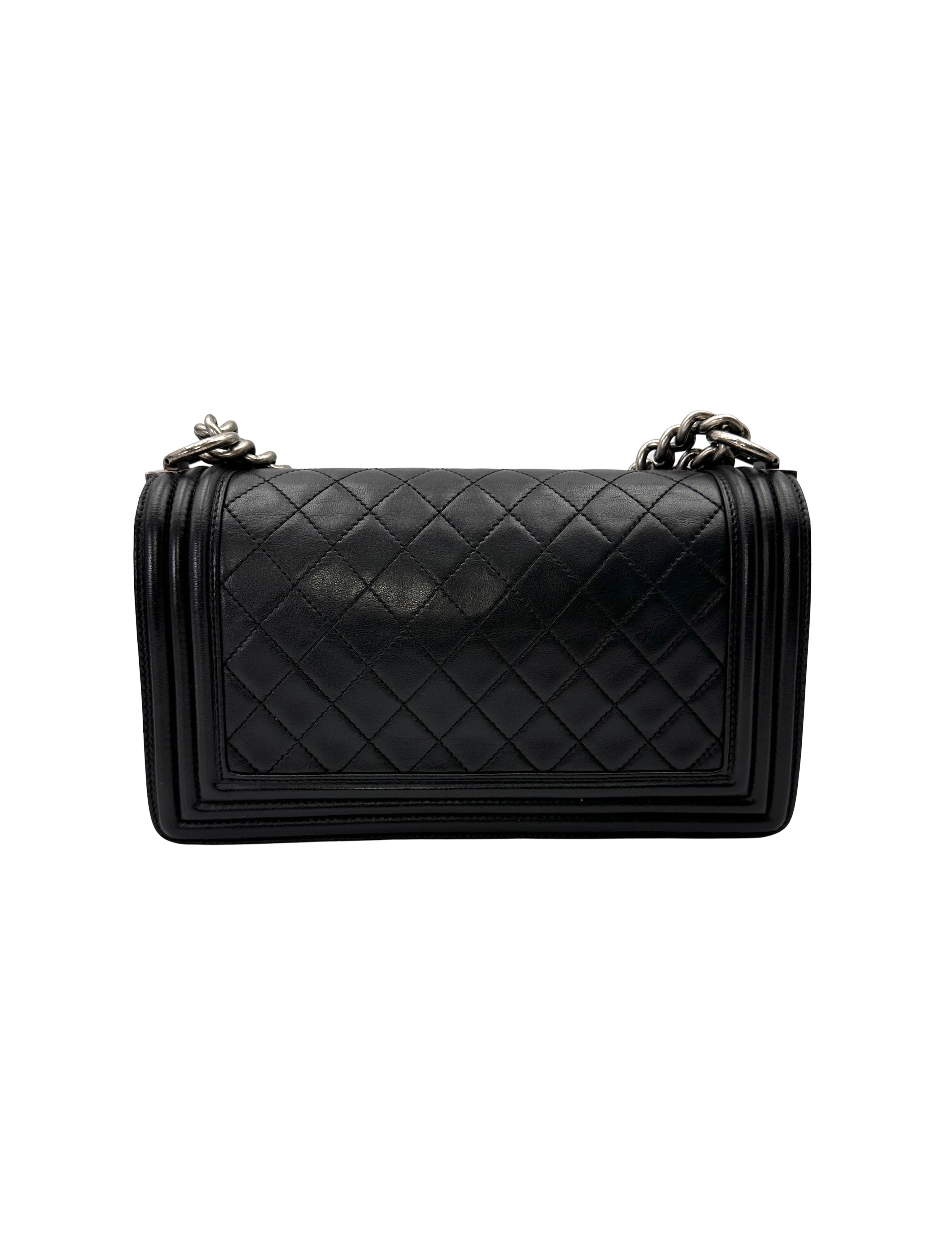 Chanel LeBoy Black Quilted Leather Medium Size Flap Bag With Silver Buckle(15***20) CC2172