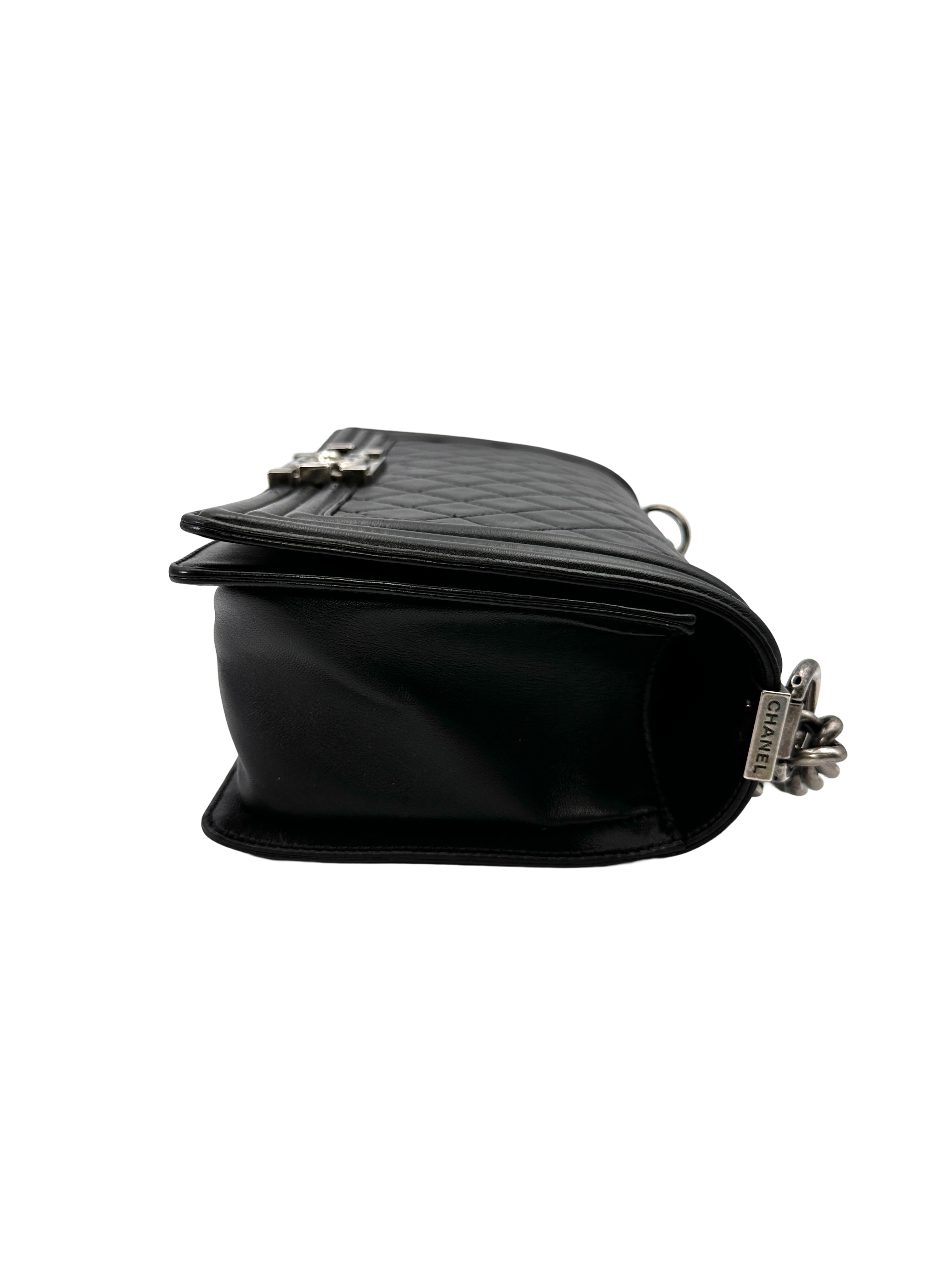 Chanel LeBoy Black Quilted Leather Medium Size Flap Bag With Silver Buckle(15***20) CC2172