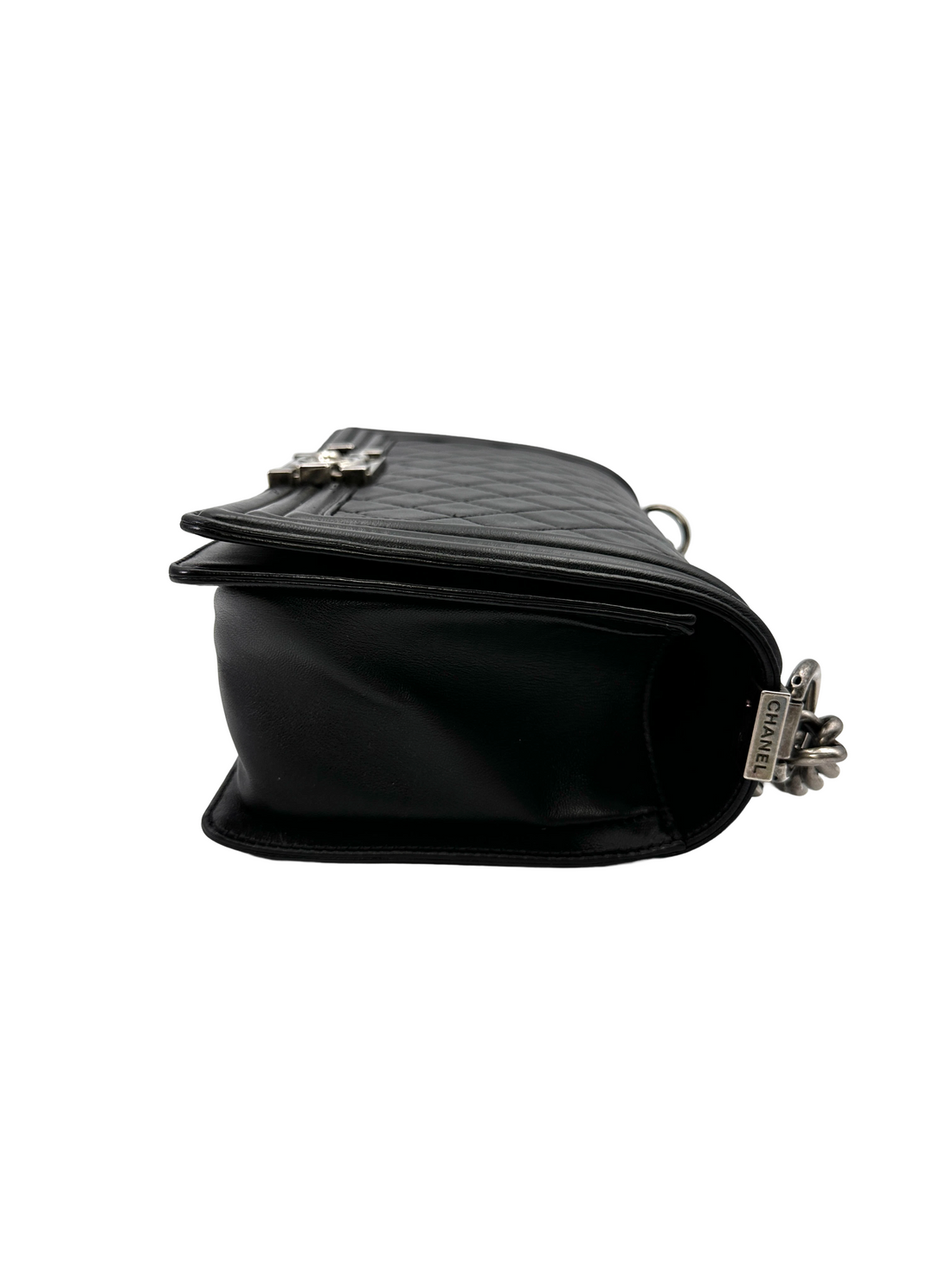 Chanel LeBoy Black Quilted Leather Medium Size Flap Bag With Silver Buckle(15***20) CC2172
