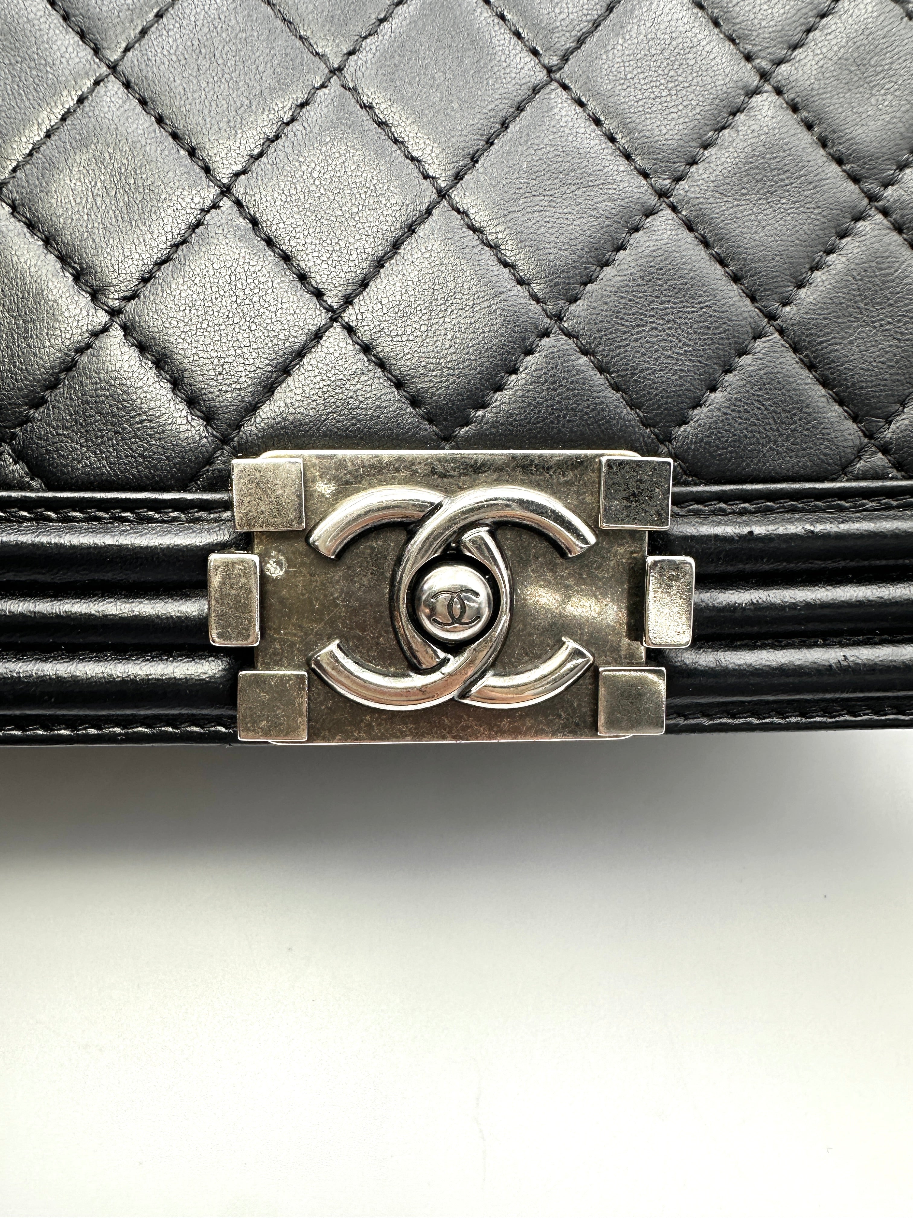 Chanel LeBoy Black Quilted Leather Medium Size Flap Bag With Silver Buckle(15***20) CC2172