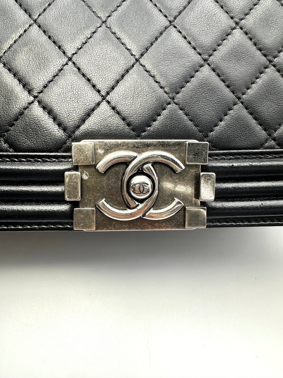 Chanel LeBoy Black Quilted Leather Medium Size Flap Bag With Silver Buckle(15***20) CC2172