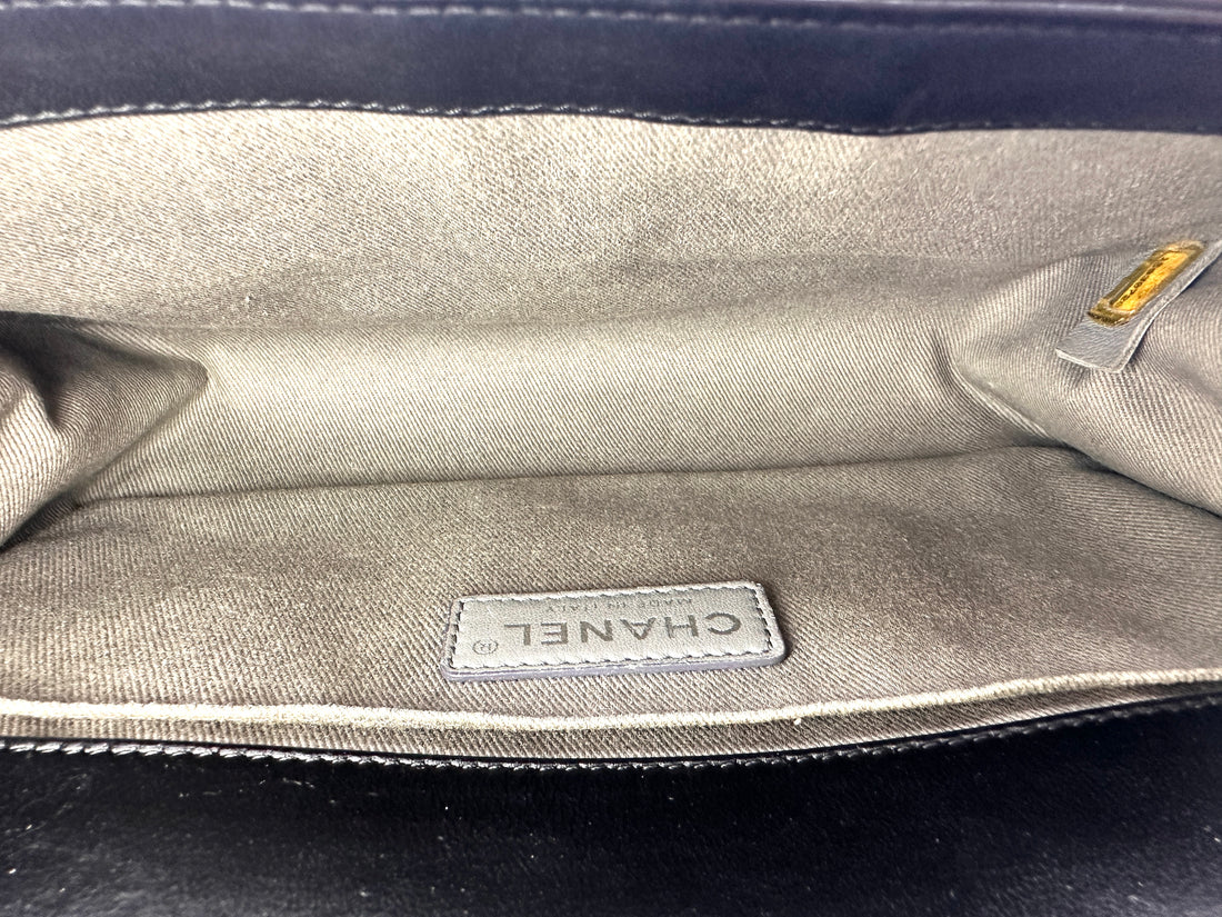Chanel LeBoy Black Quilted Leather Medium Size Flap Bag With Silver Buckle(15***20) CC2172