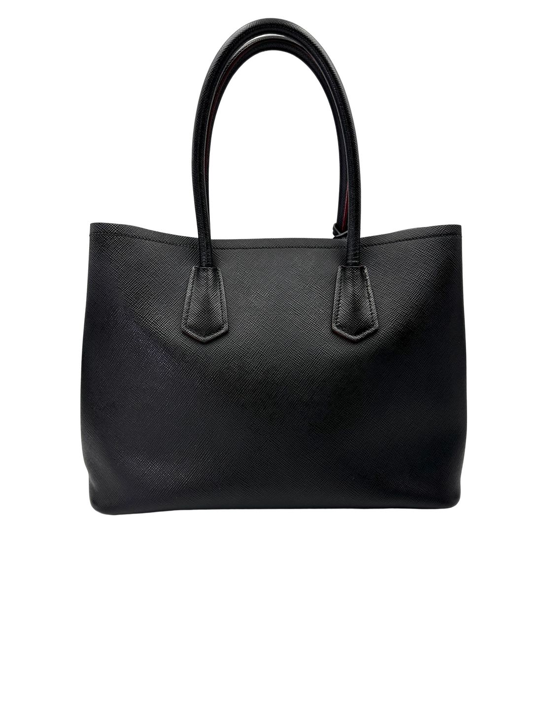 Prada Double Black Saffiano Cuir Leather Medium Size Handle Bag PR487