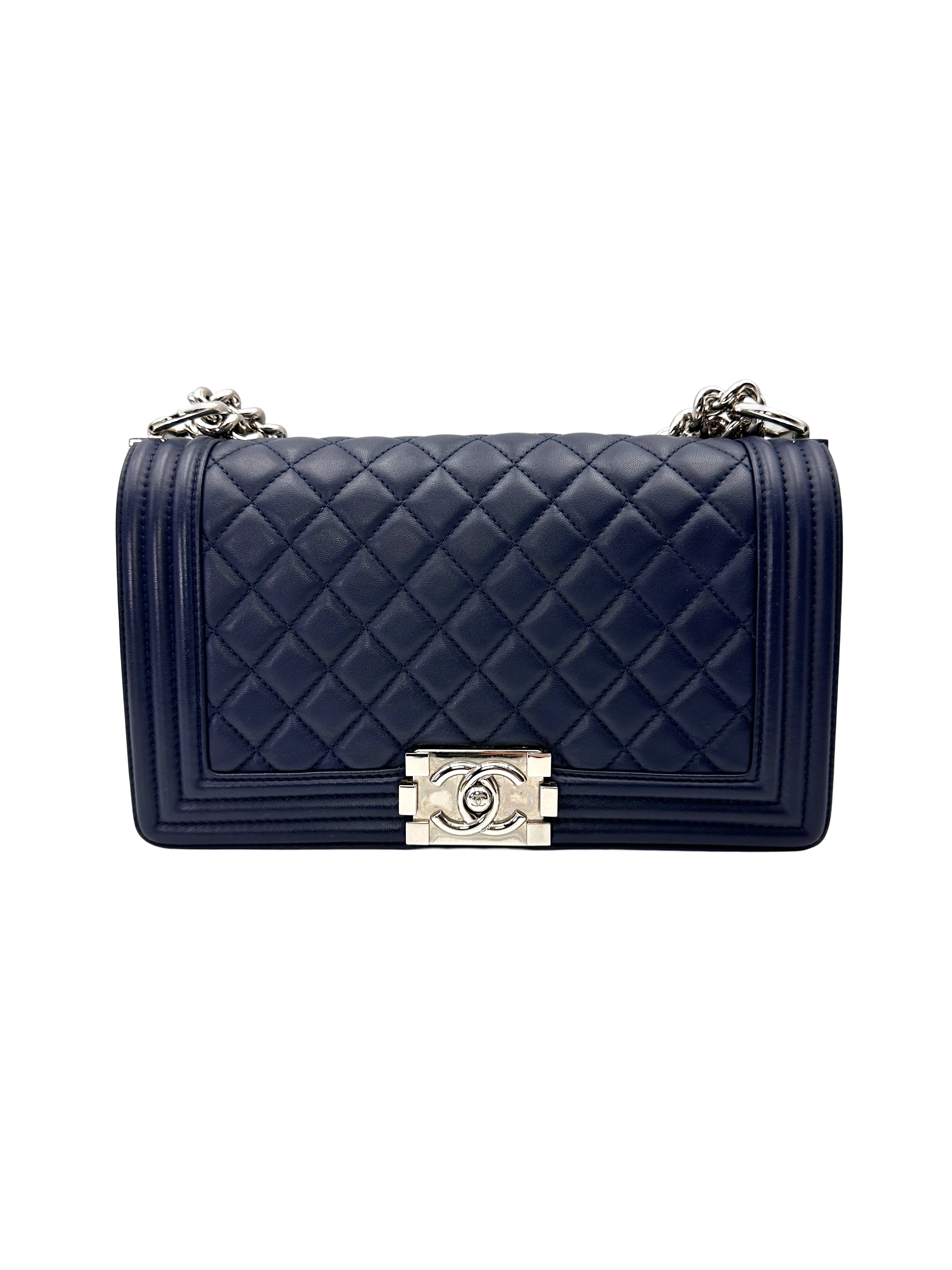 Chanel LeBoy Navy Quilted Leather Flap Bag With Silver Buckle(24***82) CC2173