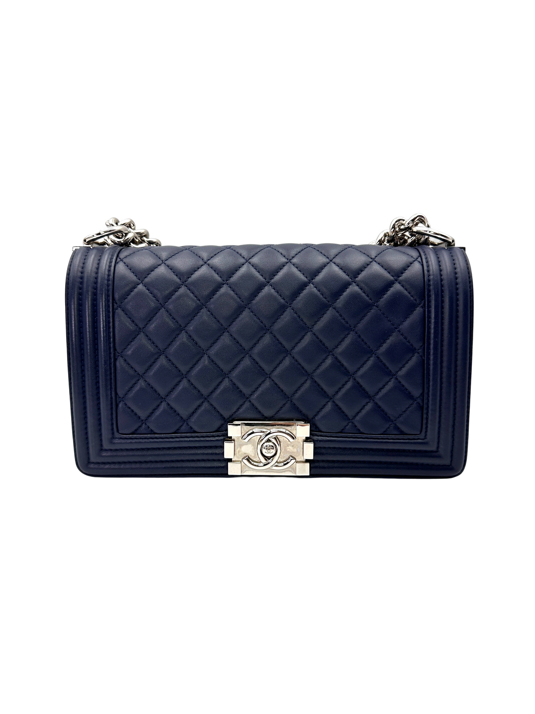 Chanel LeBoy Navy Quilted Leather Flap Bag With Silver Buckle(24***82) CC2173