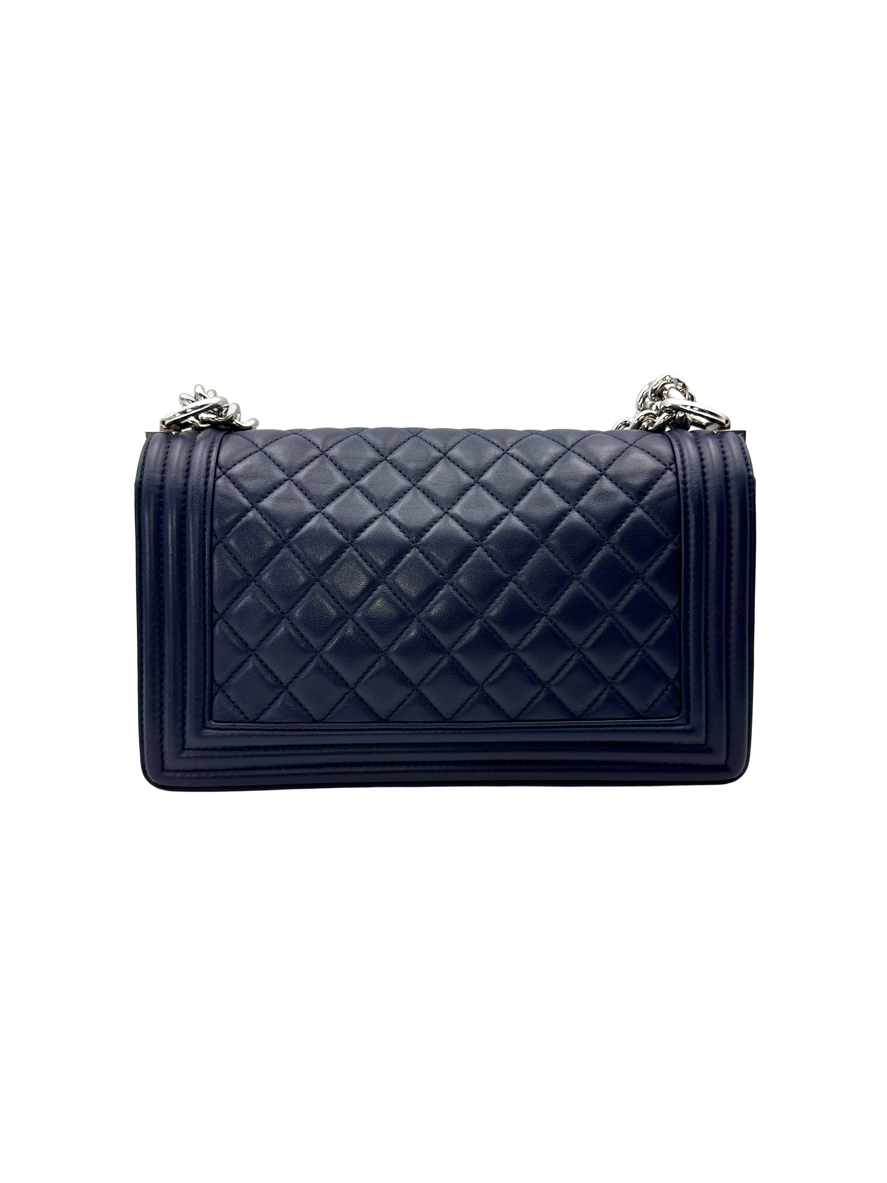 Chanel LeBoy Navy Quilted Leather Flap Bag With Silver Buckle(24***82) CC2173