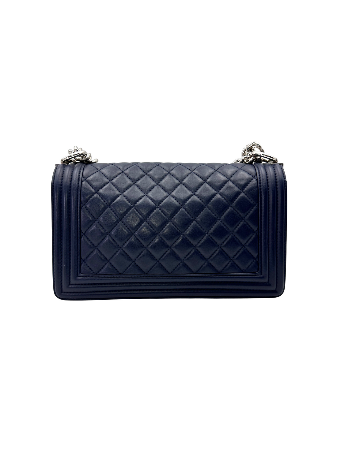 Chanel LeBoy Navy Quilted Leather Flap Bag With Silver Buckle(24***82) CC2173