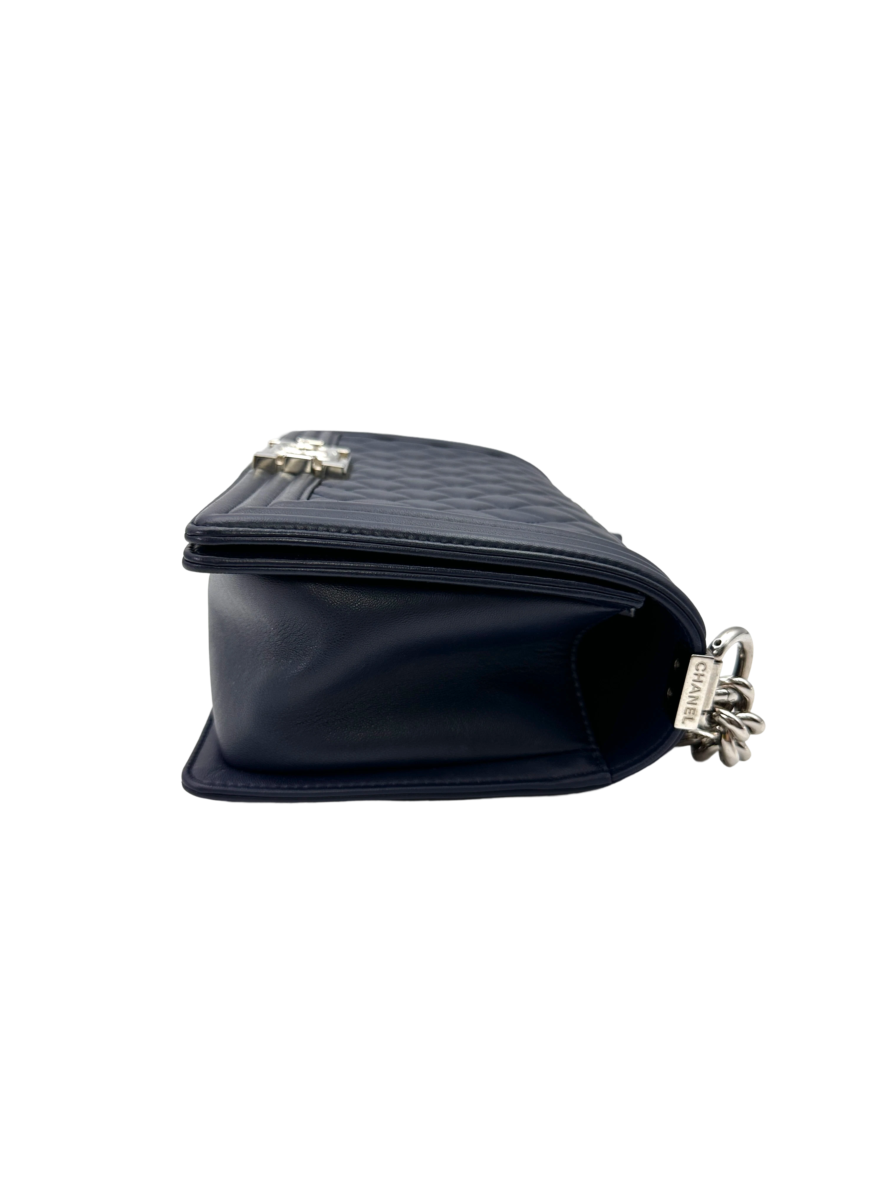 Chanel LeBoy Navy Quilted Leather Flap Bag With Silver Buckle(24***82) CC2173