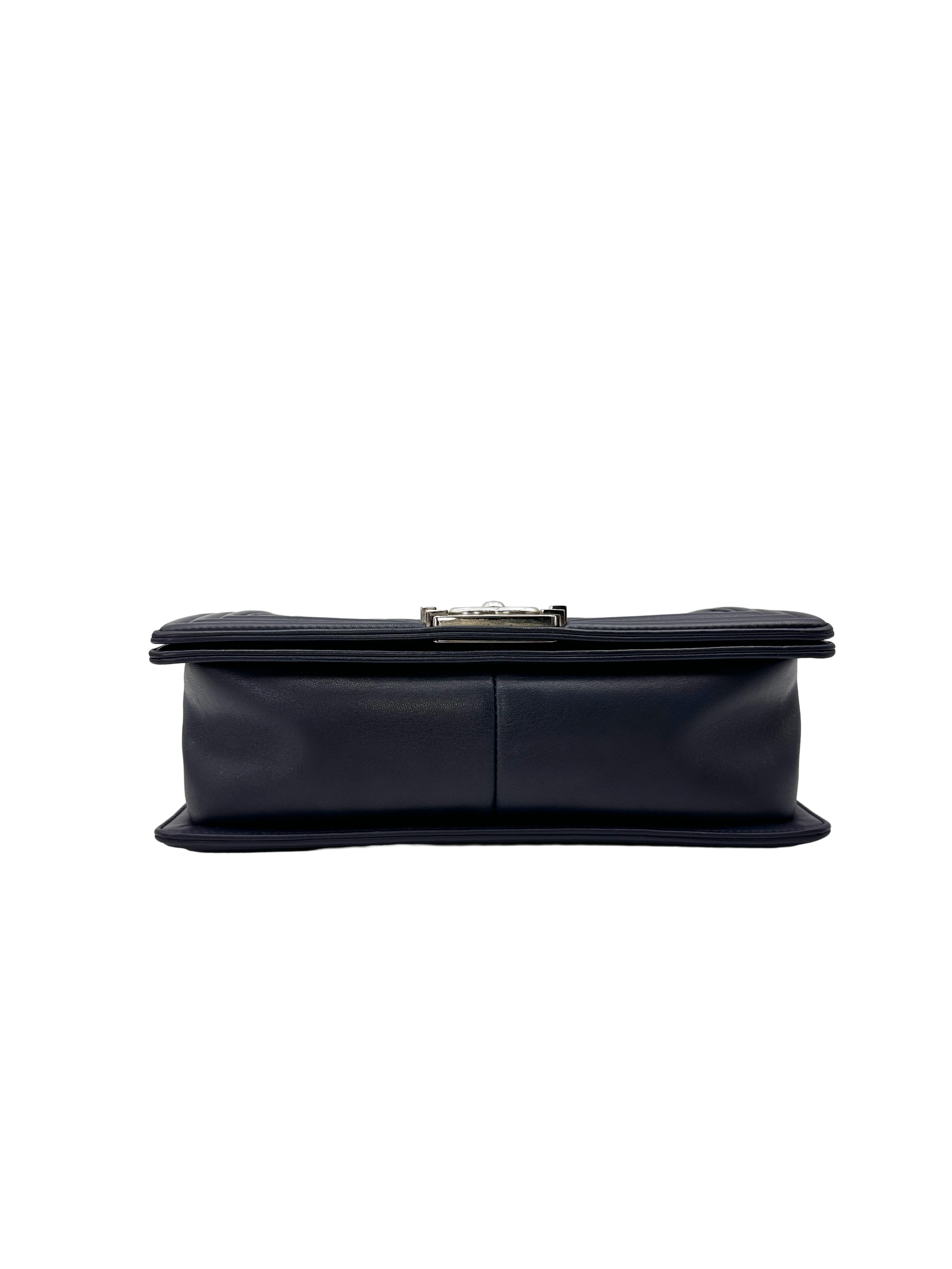 Chanel LeBoy Navy Quilted Leather Flap Bag With Silver Buckle(24***82) CC2173