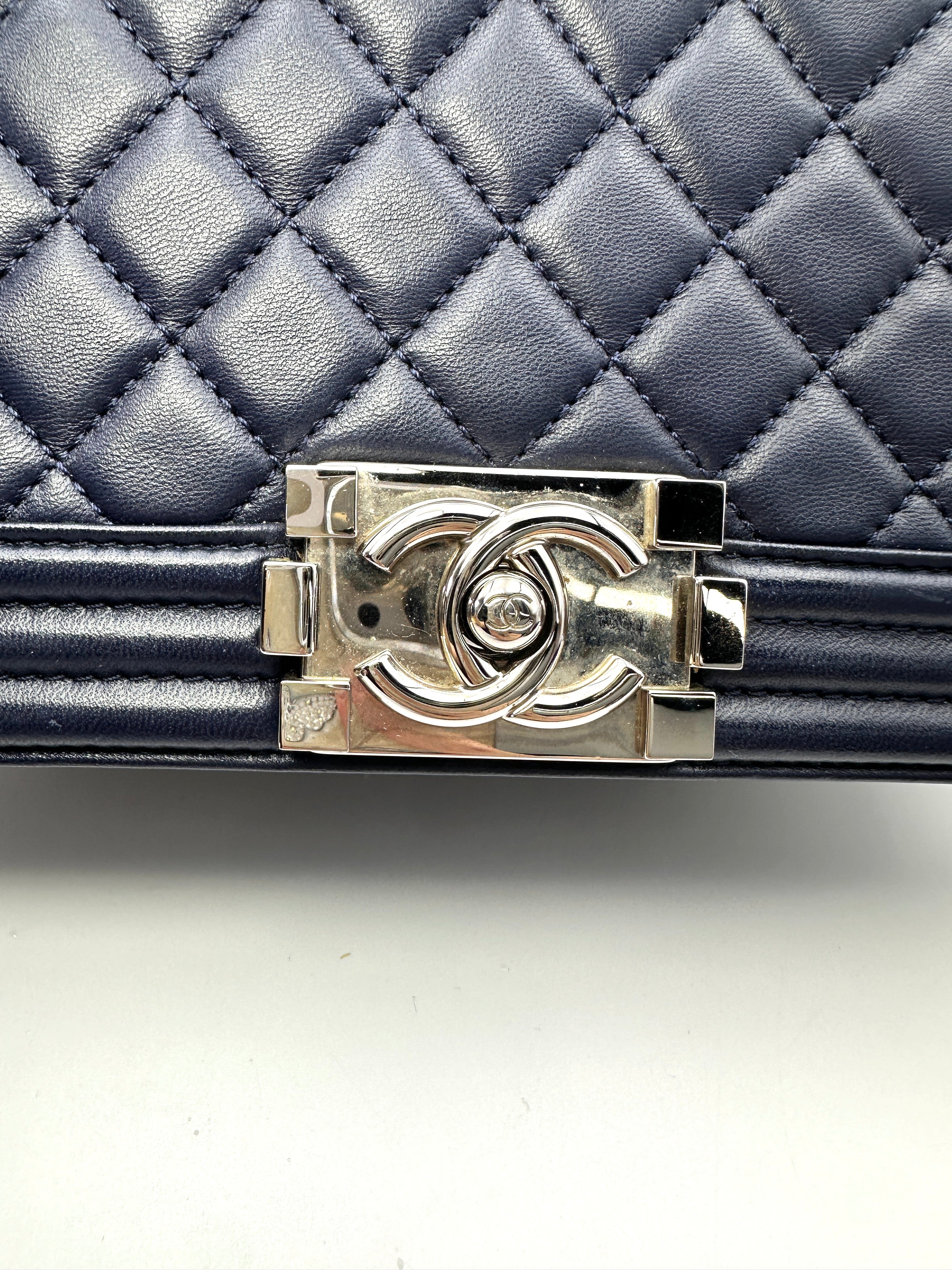 Chanel LeBoy Navy Quilted Leather Flap Bag With Silver Buckle(24***82) CC2173