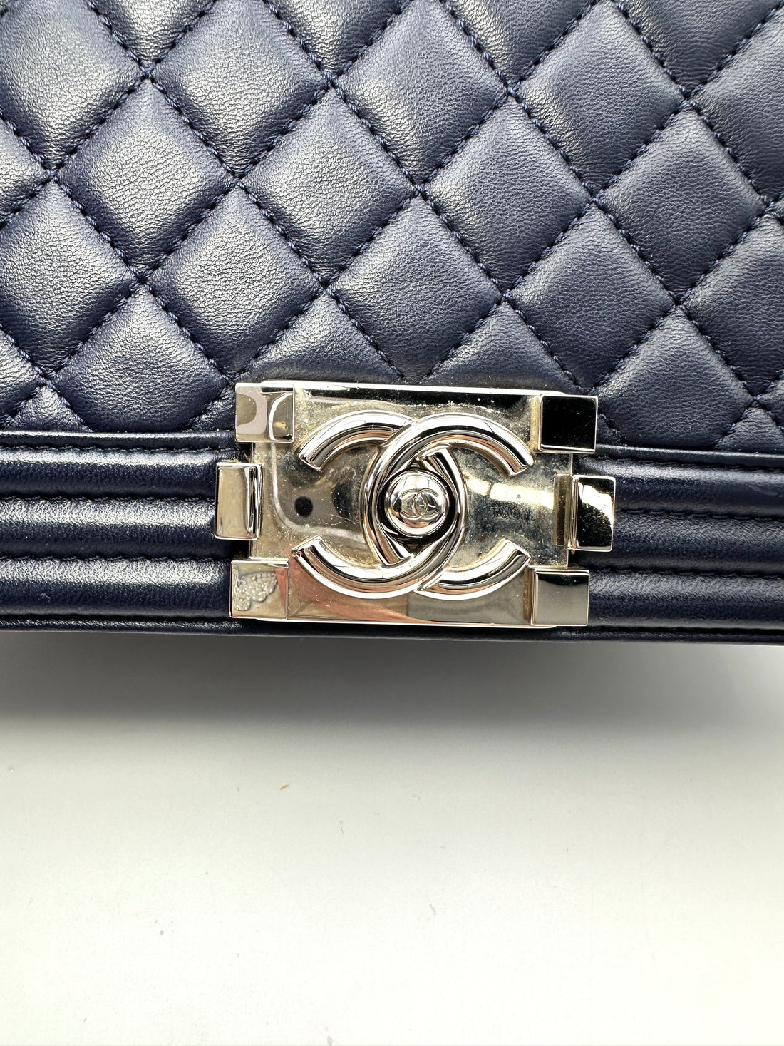 Chanel LeBoy Navy Quilted Leather Flap Bag With Silver Buckle(24***82) CC2173